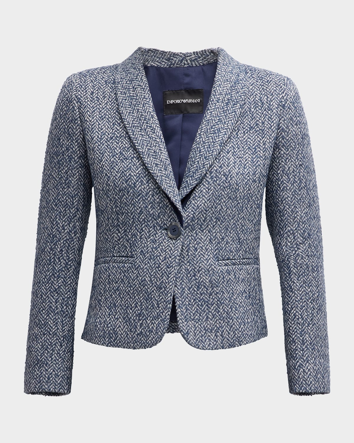 Emporio Armani Single-button Chevron Tweed Blazer In Solid Light Blue