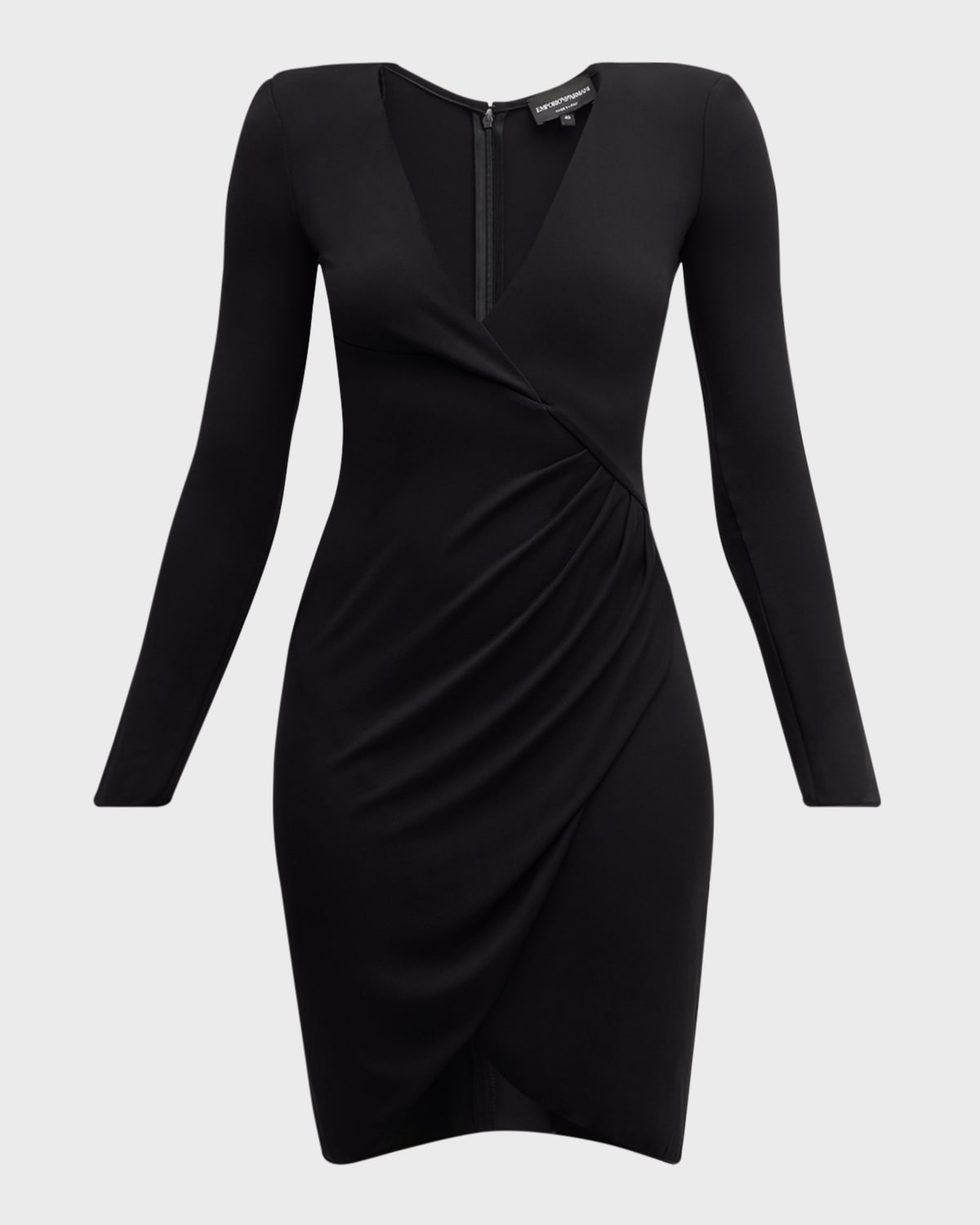 Emporio Armani Long Sleeve Pleated Jersey Dress In Black