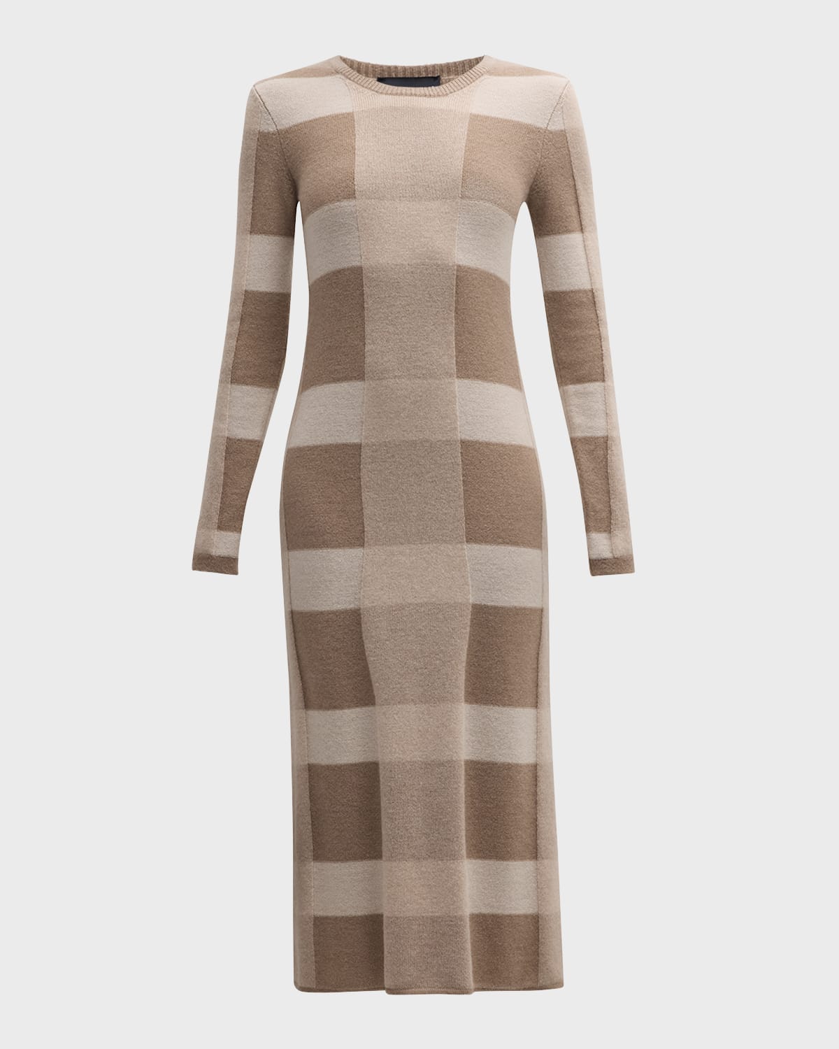 Emporio Armani Checkered Sweater Dress In Solid Medium Beige