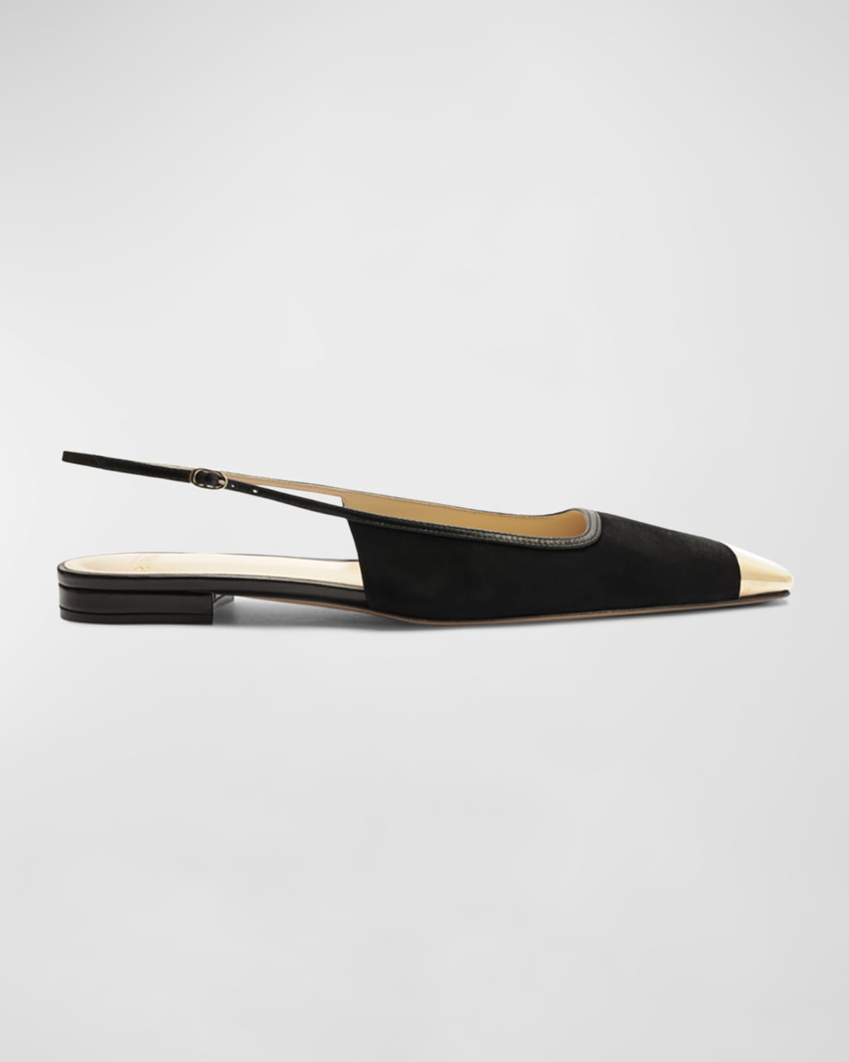 Alexandre Birman Olivia Suede Cap-toe Slingback Flats In Black/light Gold