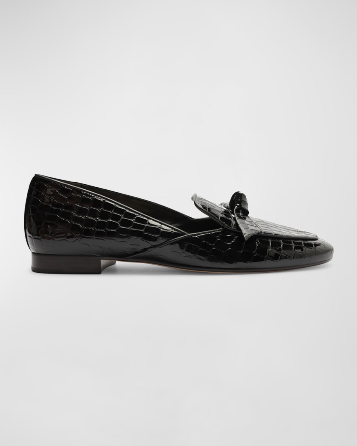 Shop Alexandre Birman Clarita Croco Bow Slip-on Loafers In Black