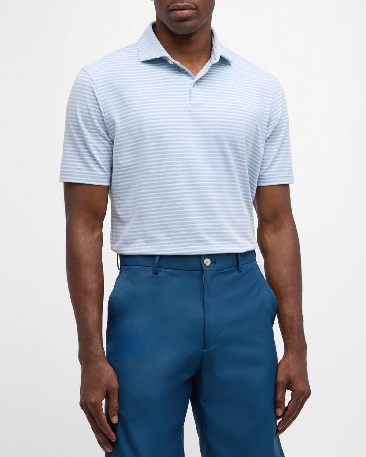 Shop Peter Millar Men's Albatross Stripe Polo Shirt In Brook Blue