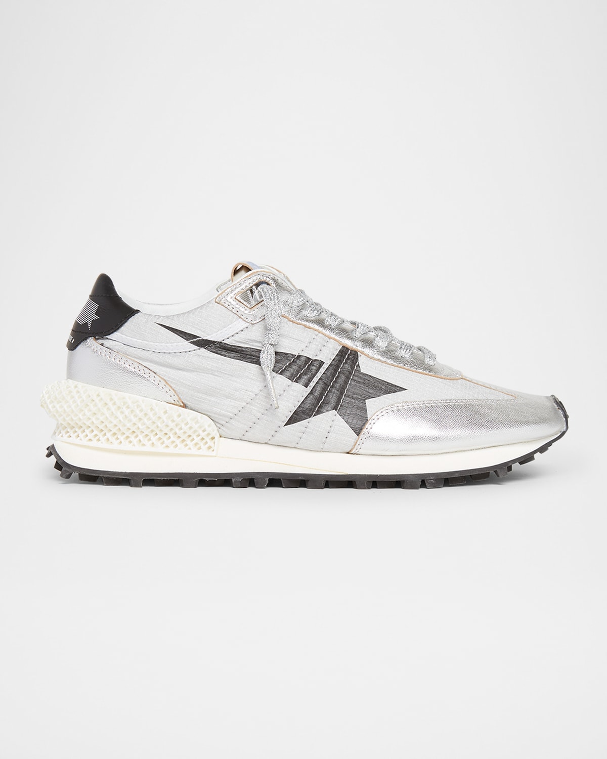 Golden Goose Marathon Running Sneakers In Laminated Leather In Silver Black