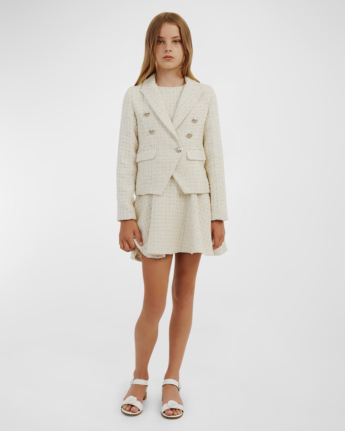 Girl's Roma Boucle Double Breasted Blazer, Size 7-14