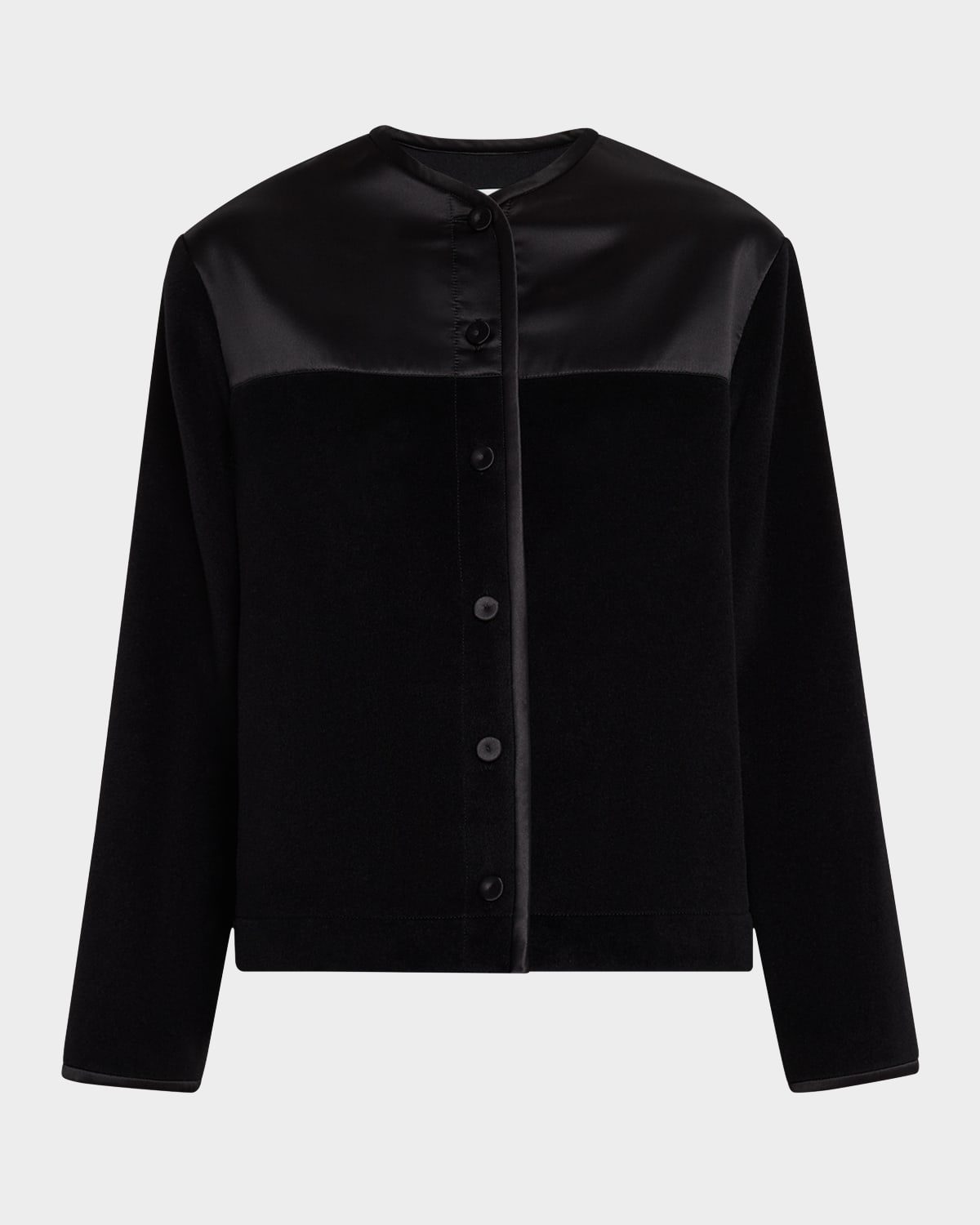 Jil Sander Sheep-shearling Satin-trim Collarless Jacket In Black