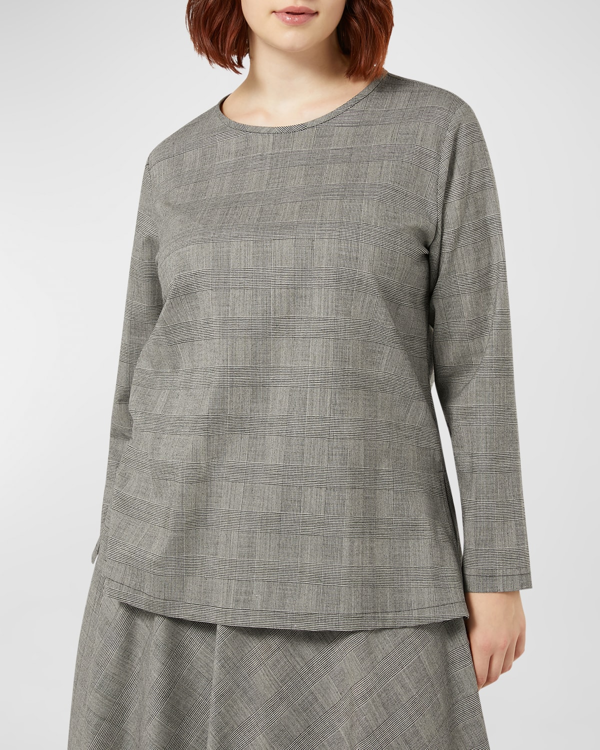 Marina Rinaldi Plus Size Uberta Grid-print Virgin Wool Blouse In Gray
