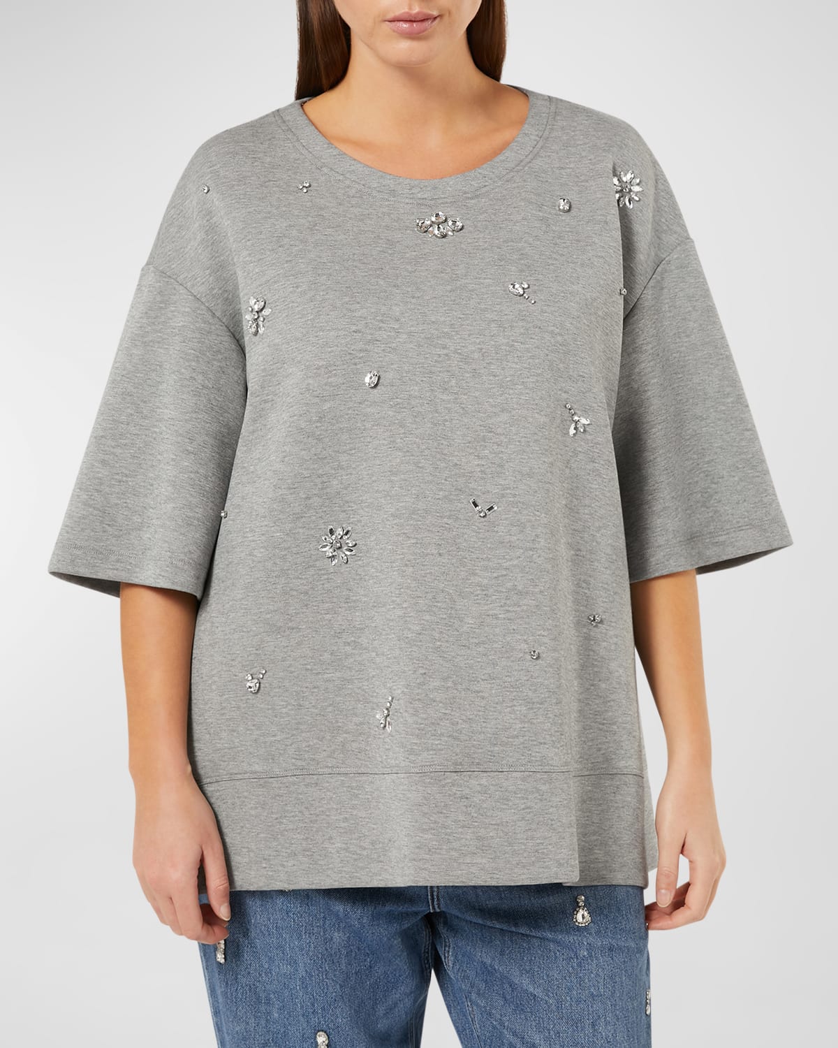 Marina Rinaldi Plus Size Crystal-embellished T-shirt In Gray