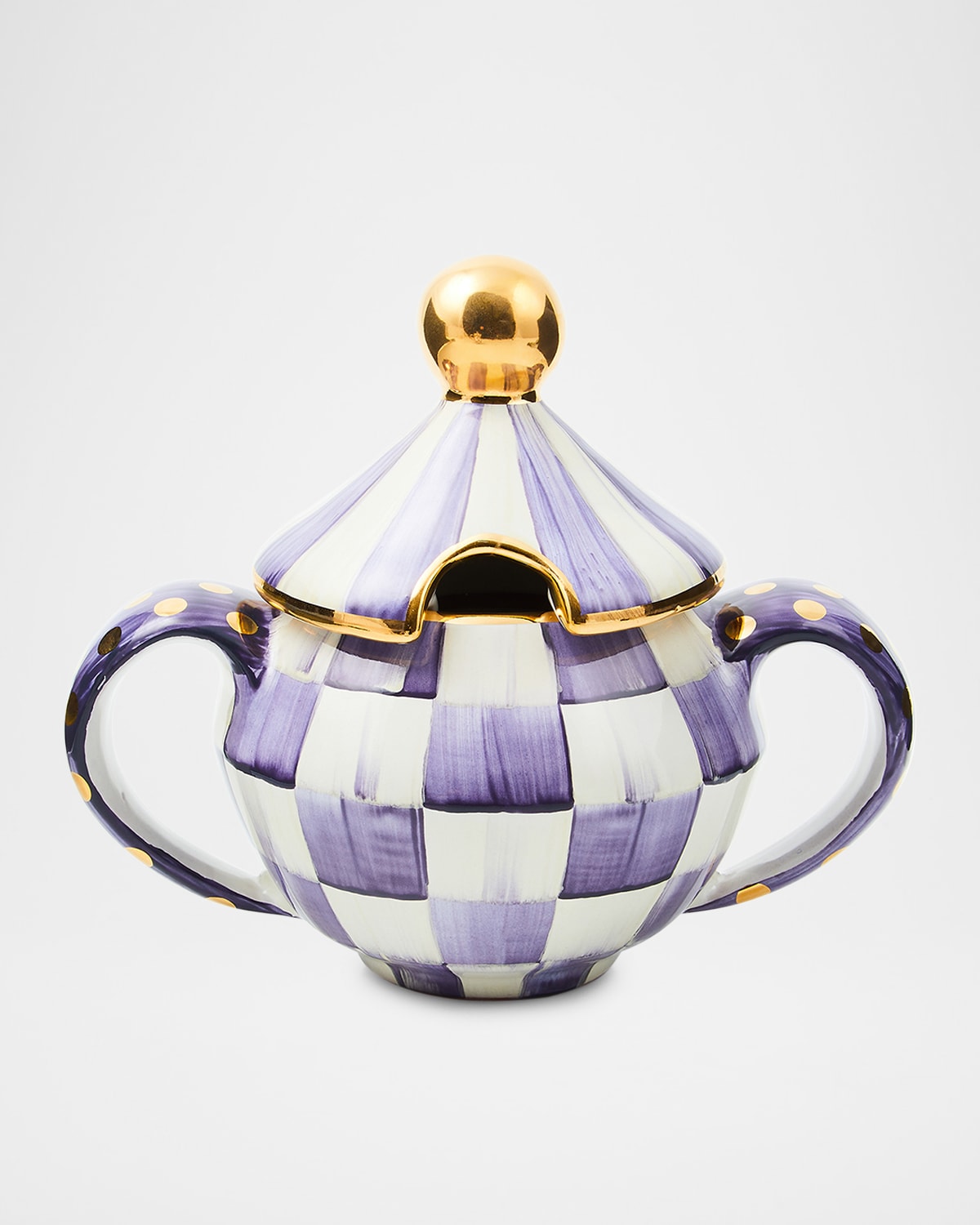 Shop Mackenzie-childs Plum Check Ceramic Sugar Bowl With Lid