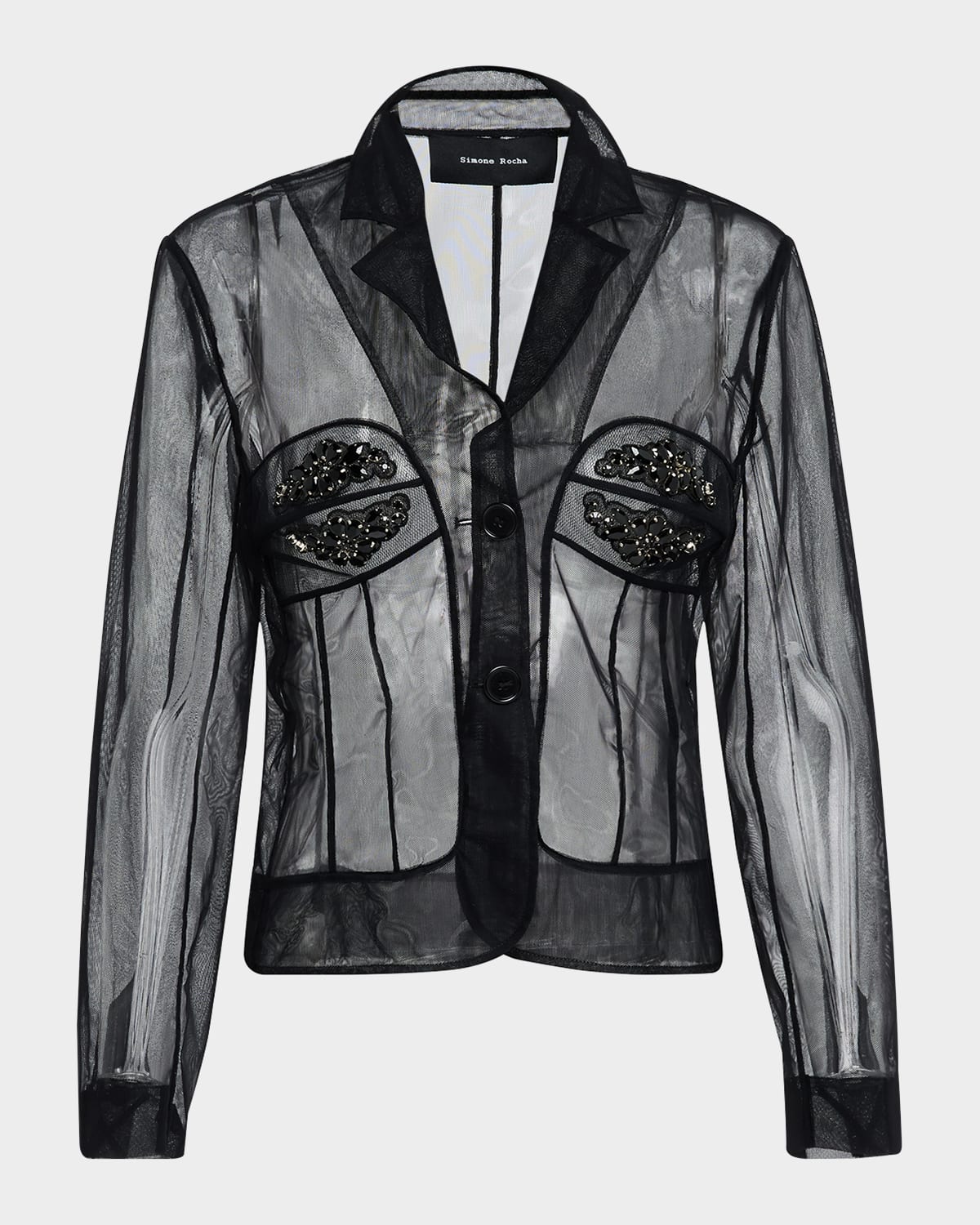 Simone Rocha Crystal Fitted Sheer Bustier Jacket In Black Jet