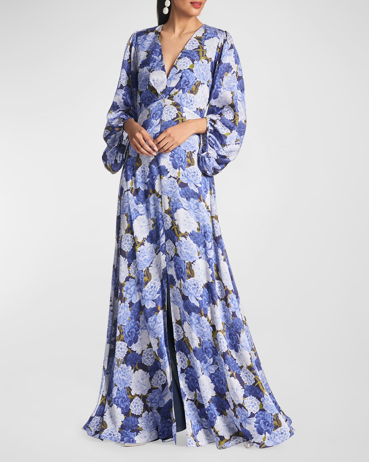 Jenny Floral-Print Empire Gown