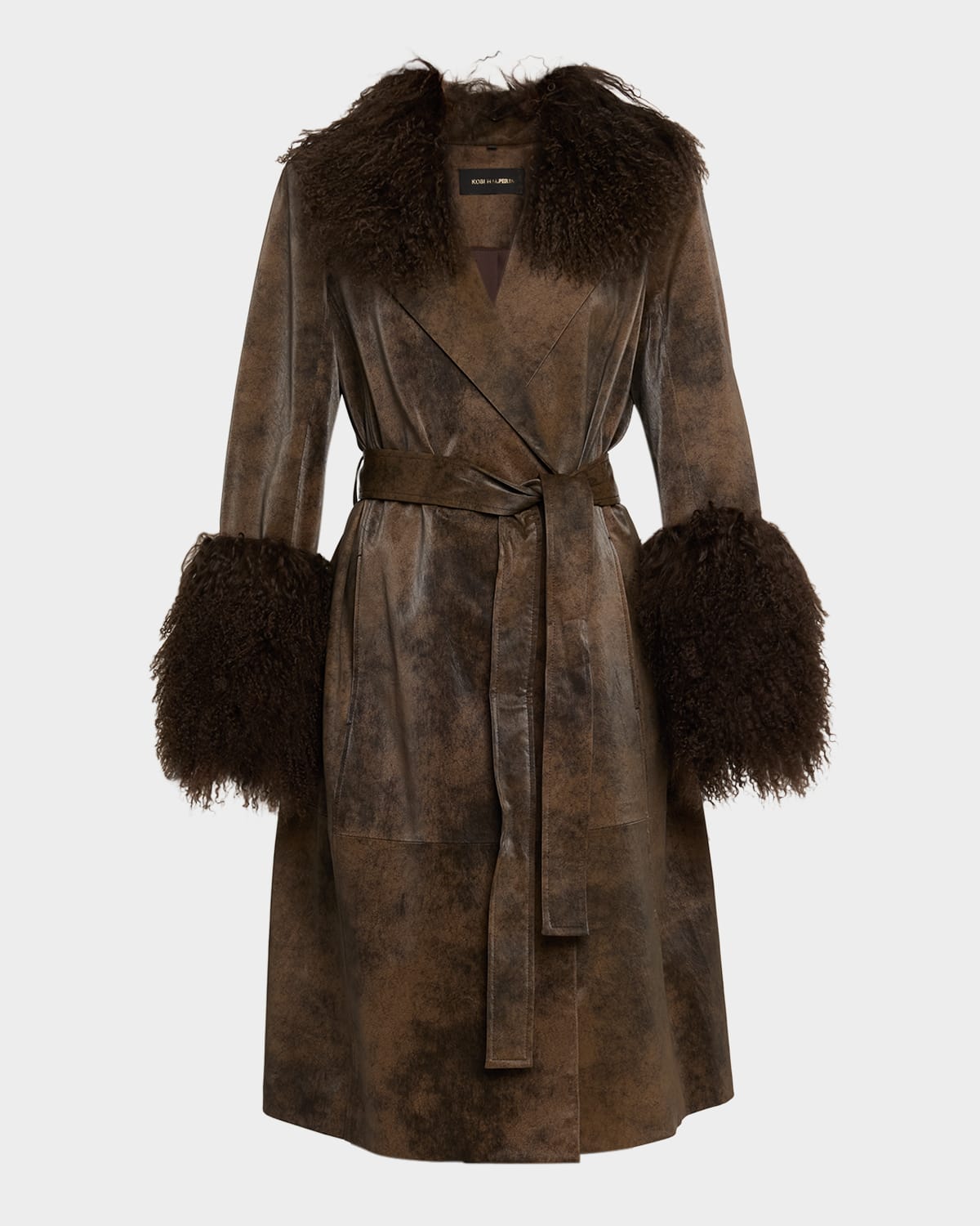 Kobi Halperin Viv Crinkled Shearling-trim Coat In Brown