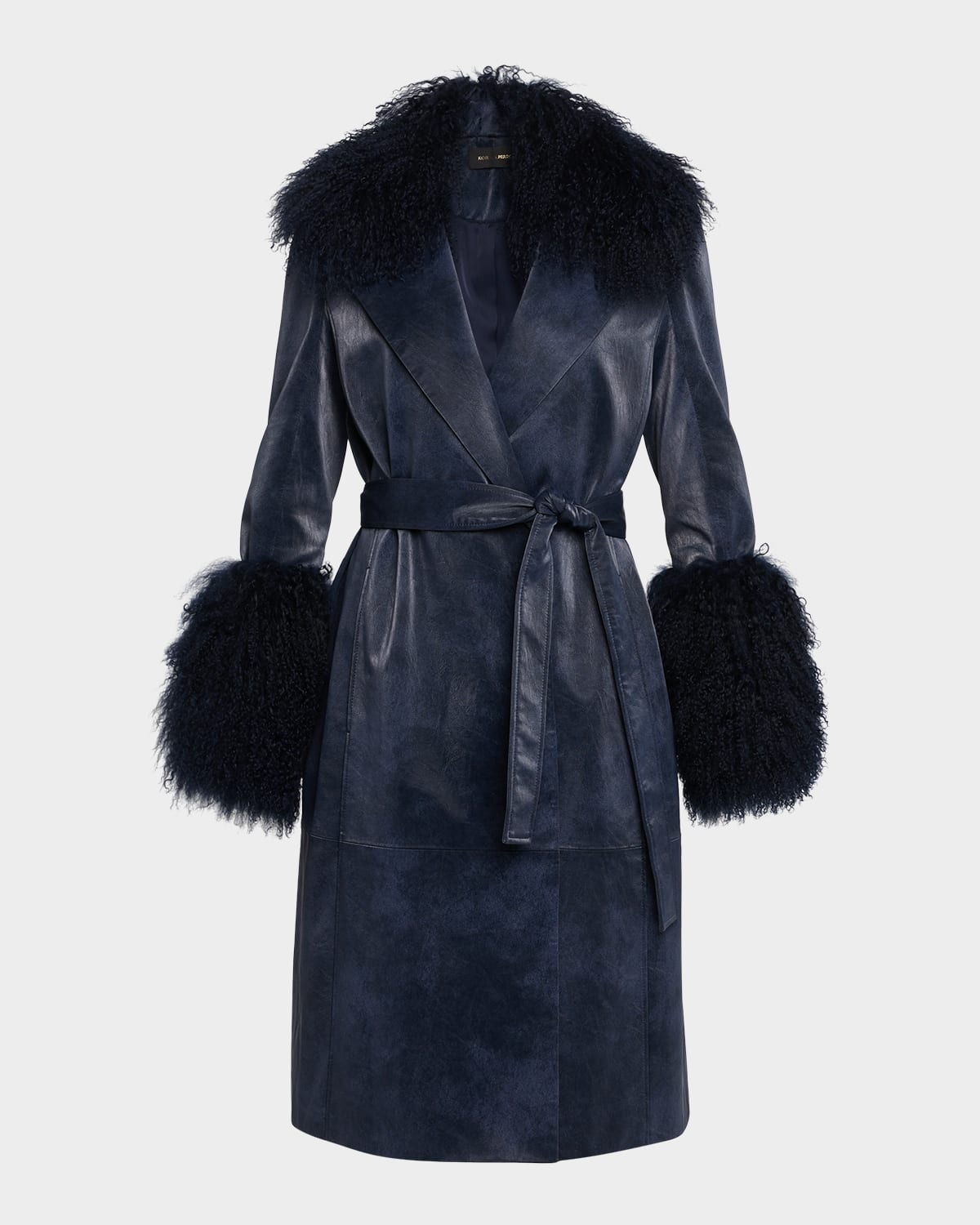 Kobi Halperin Viv Crinkled Shearling-trim Coat In Blue