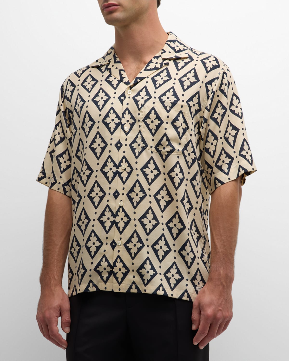 Men's Floral-Print Lyocell Camp Shirt