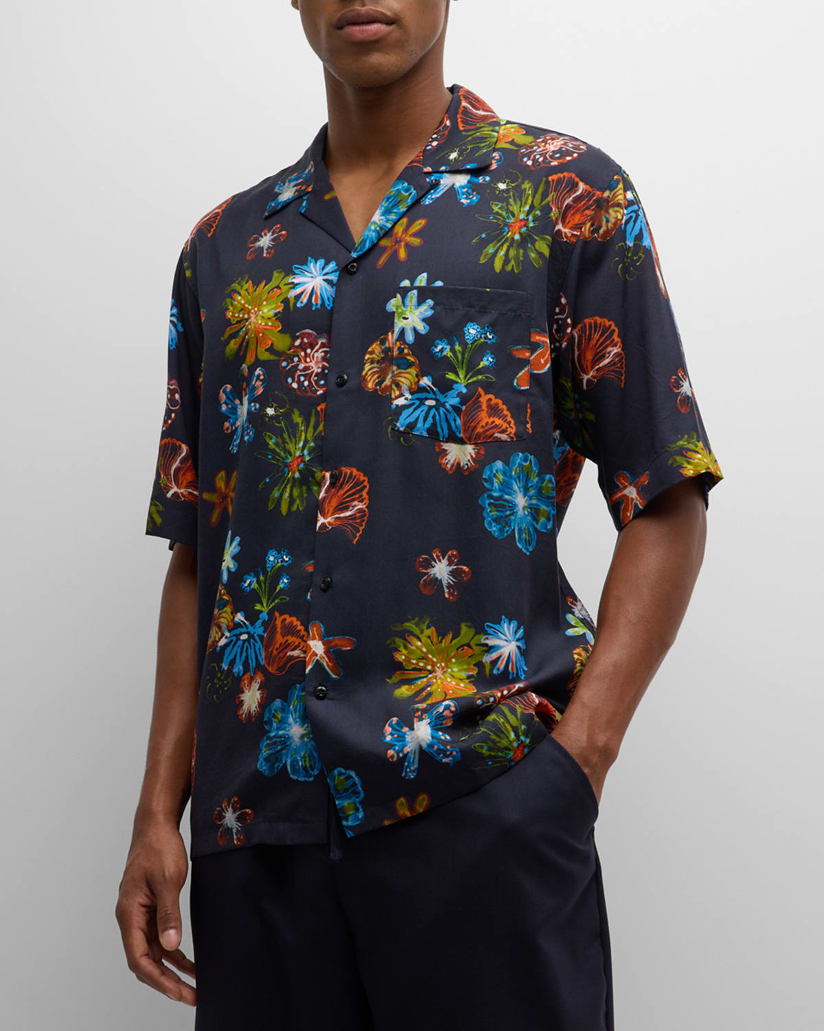 Men's Floral-Print Lyocell Camp Shirt