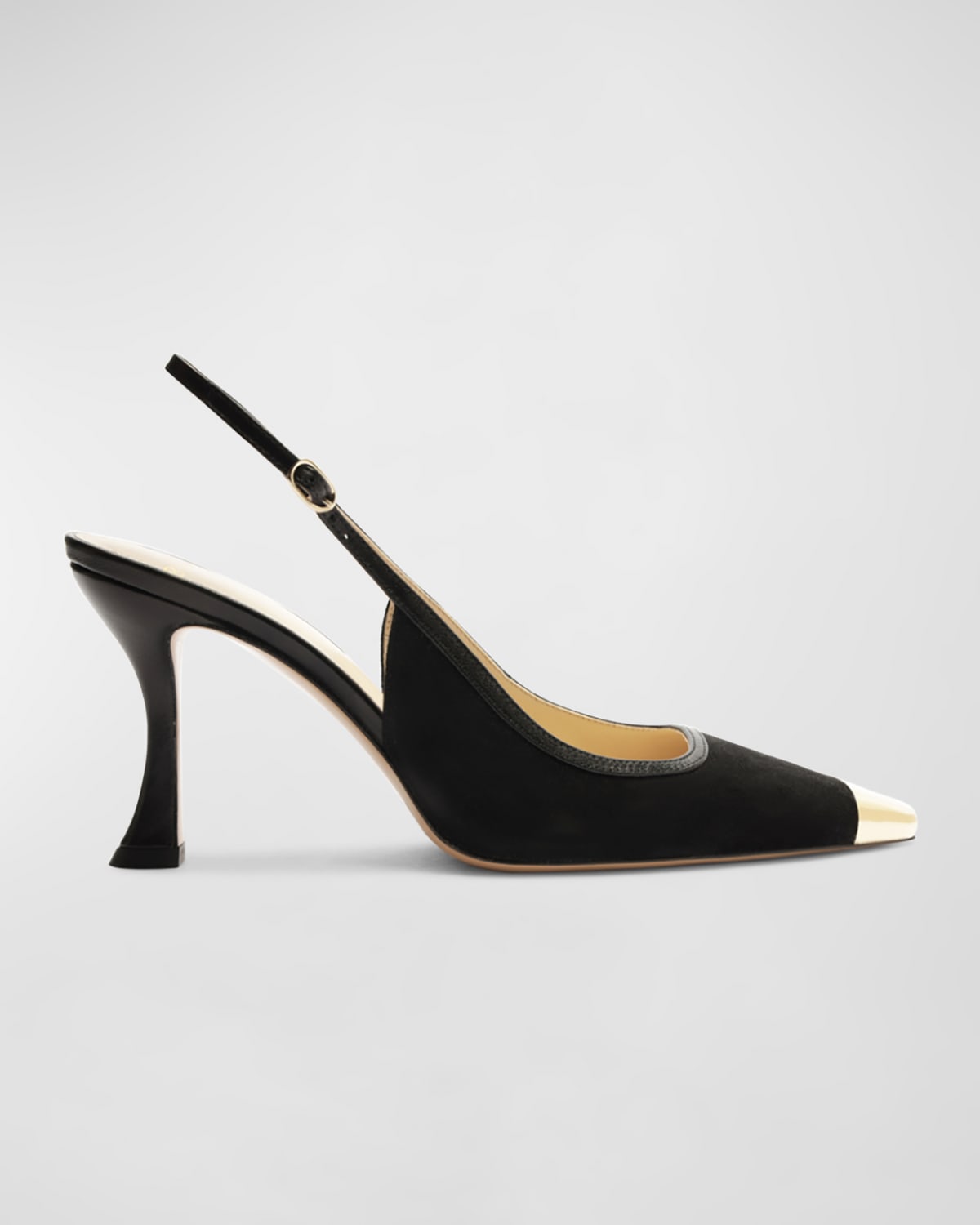 Alexandre Birman Olivia Suede Cap-toe Slingback Pumps In Black/light Gold