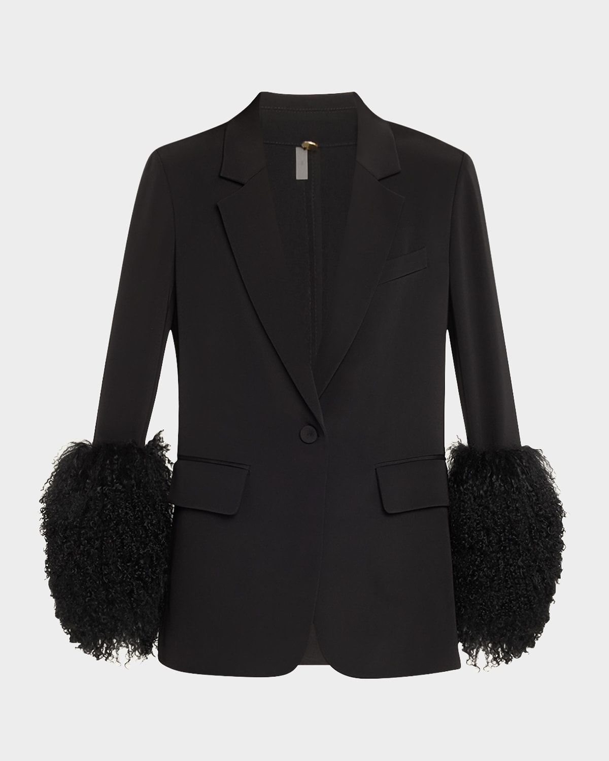 Holly Wool-Cuff Stretch Silk Jacket