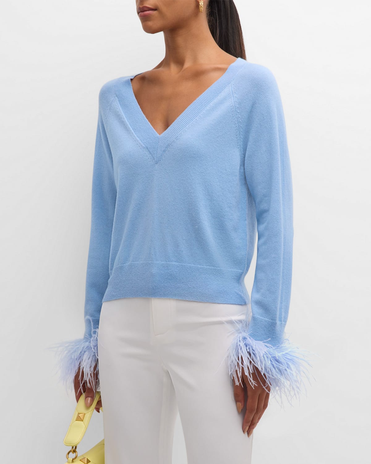 Feather-Trim Wool-Cashmere Sweater