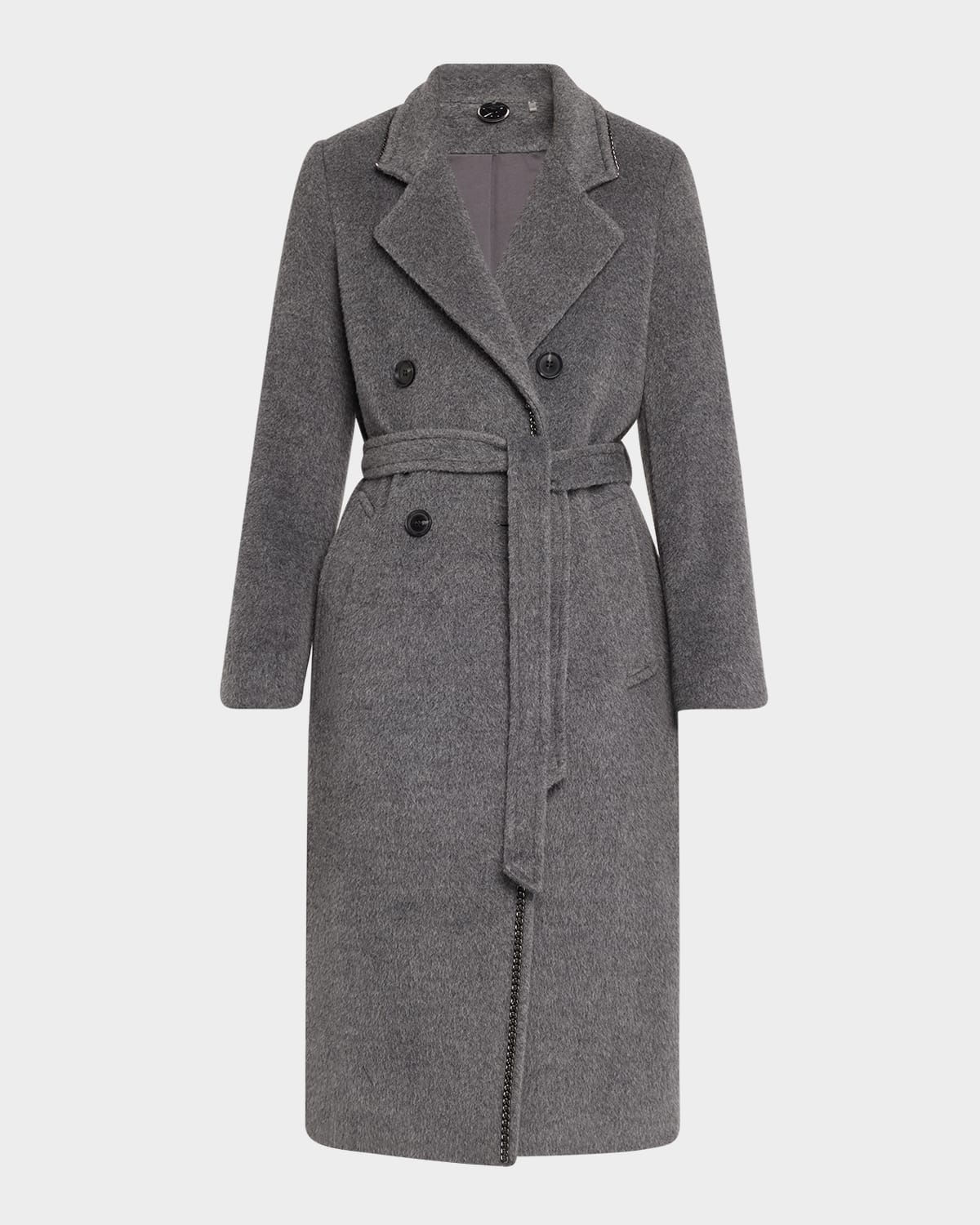 Kobi Halperin Lyra Chain-trim Double-breasted Coat In Grey Melange
