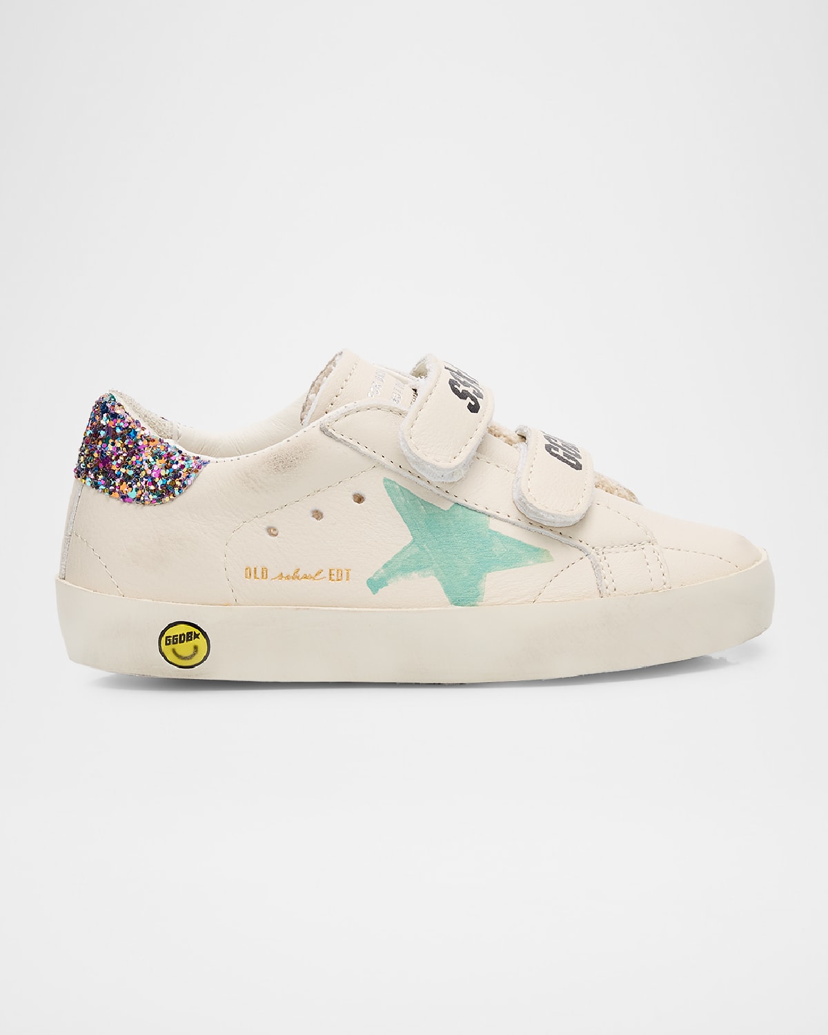 Golden Goose Old School Glitter Leather Sneakers In White/aqua Green/multicolor