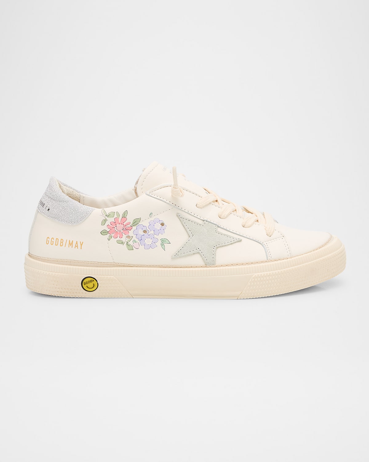 GOLDEN GOOSE GIRL'S MAY NAPPA LEATHER PAINTED FLOWERS LACE-UP SNEAKERS, BABY/TODDLER