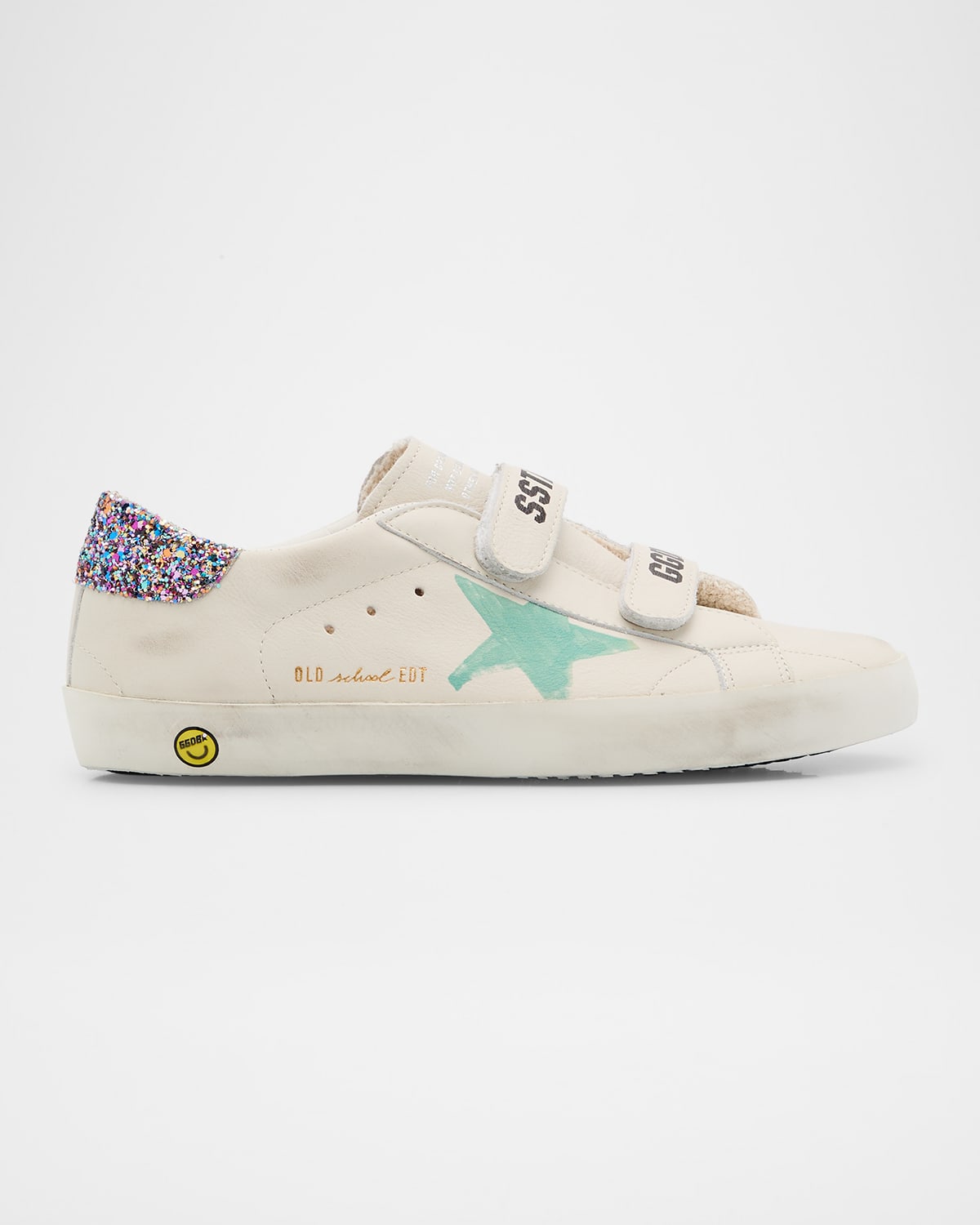Golden Goose Old School Glitter Leather Sneakers In White/aqua Green/multicolor