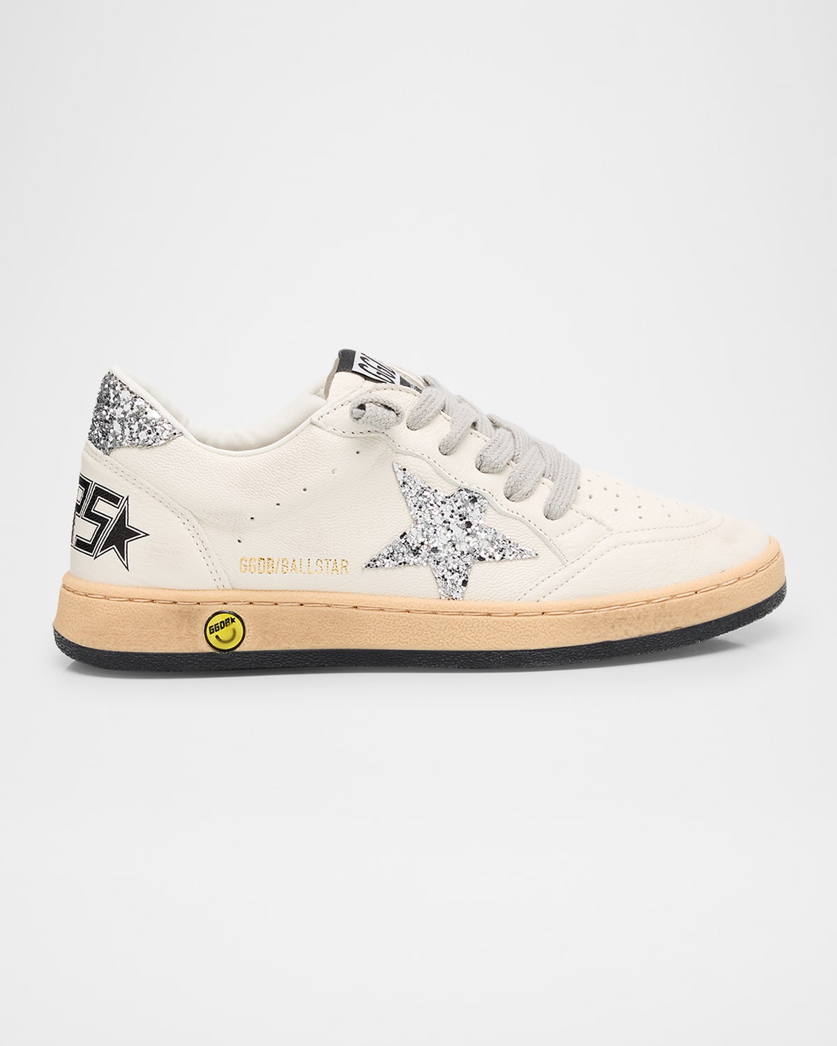 Golden Goose Girl's Ballstar Glitter Dual-grip Sneakers, Kids In White/silver