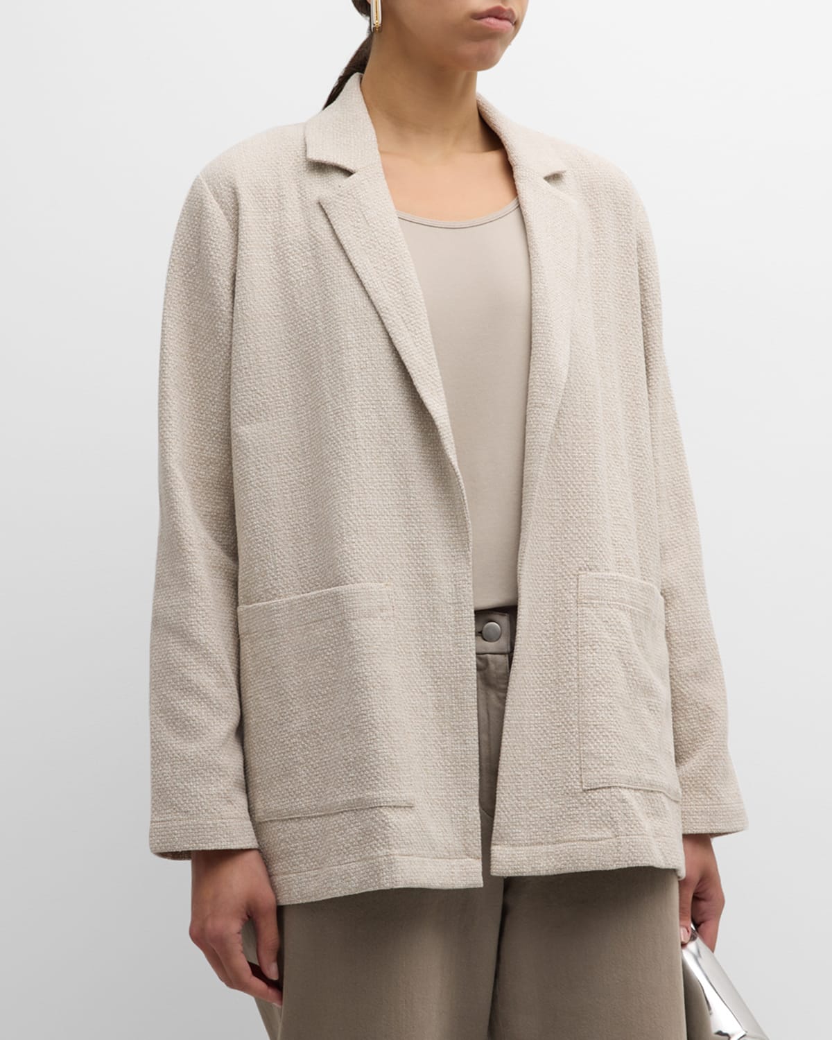 Open-Front Organic Cotton Tweed Blazer