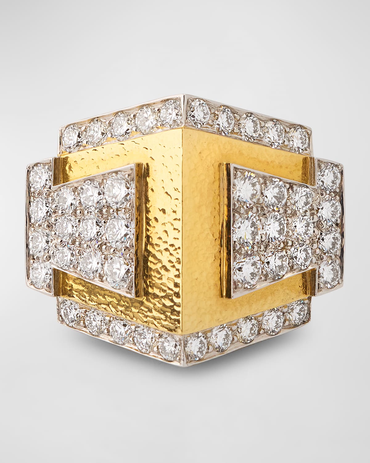 18K Yellow Gold and Platinum Skylight Diamond Statement Ring