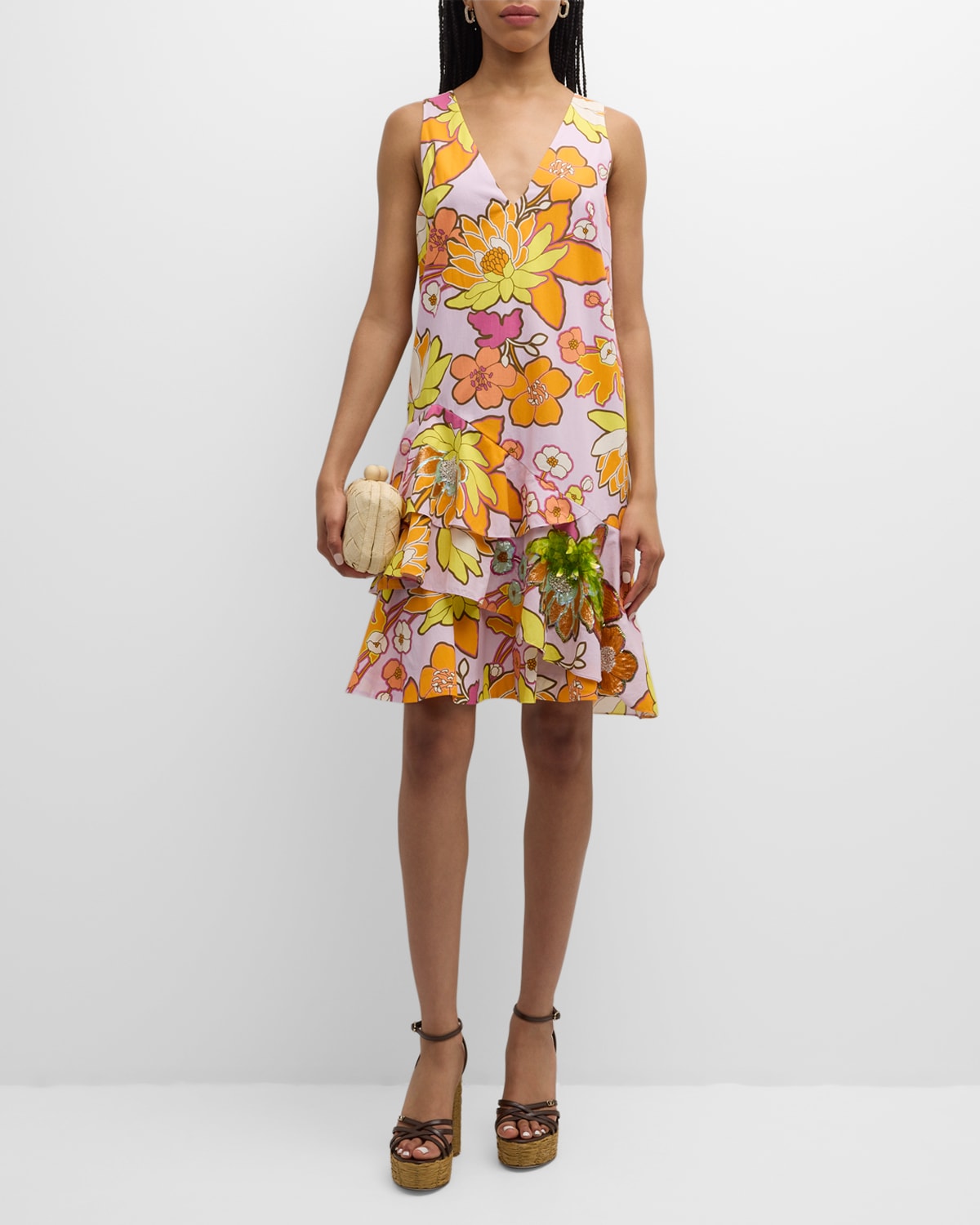 Ungaro Sleeveless Floral-print Ruffle Dress In Multi