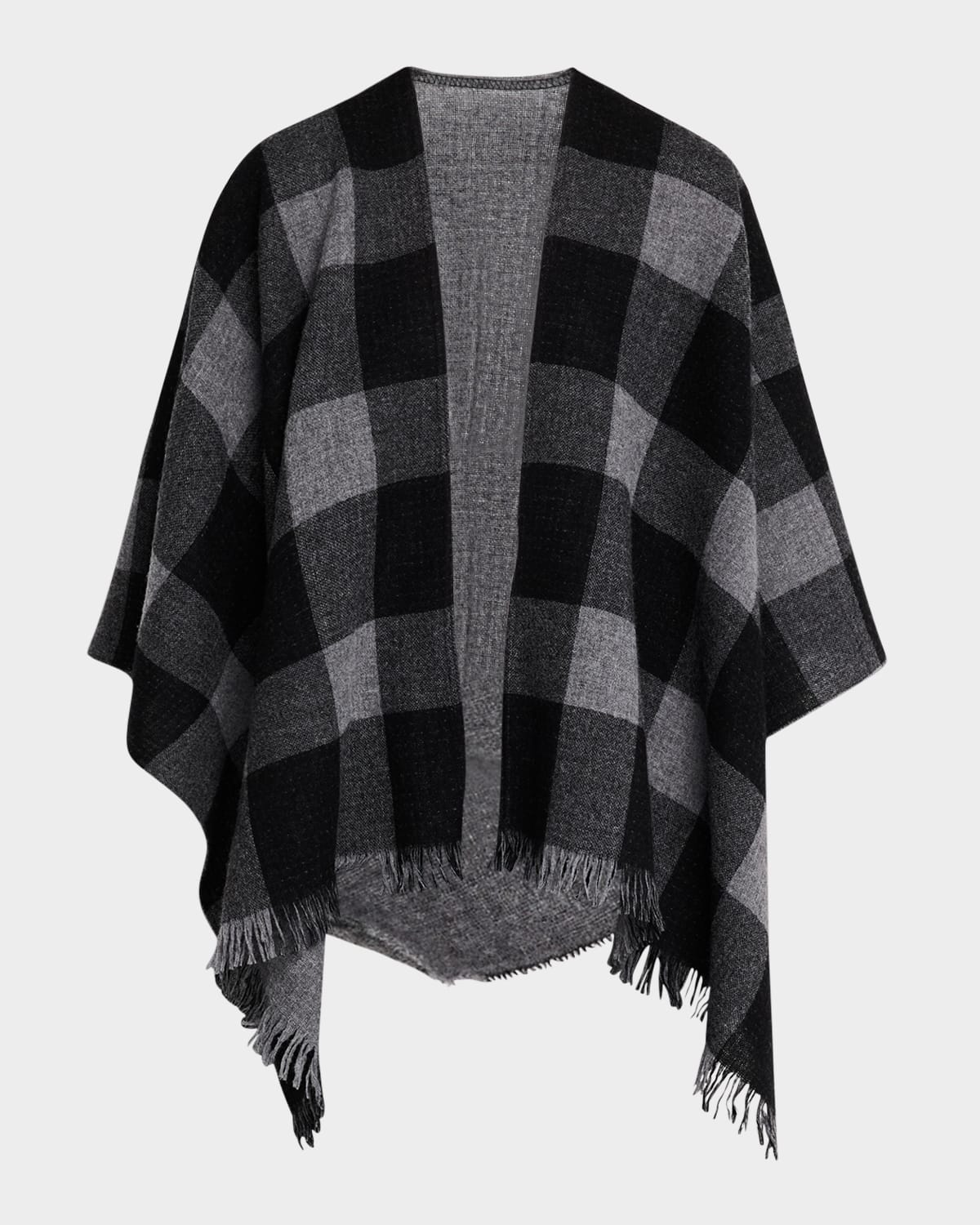 Eileen Fisher Reversible Check Wool Poncho In Ash