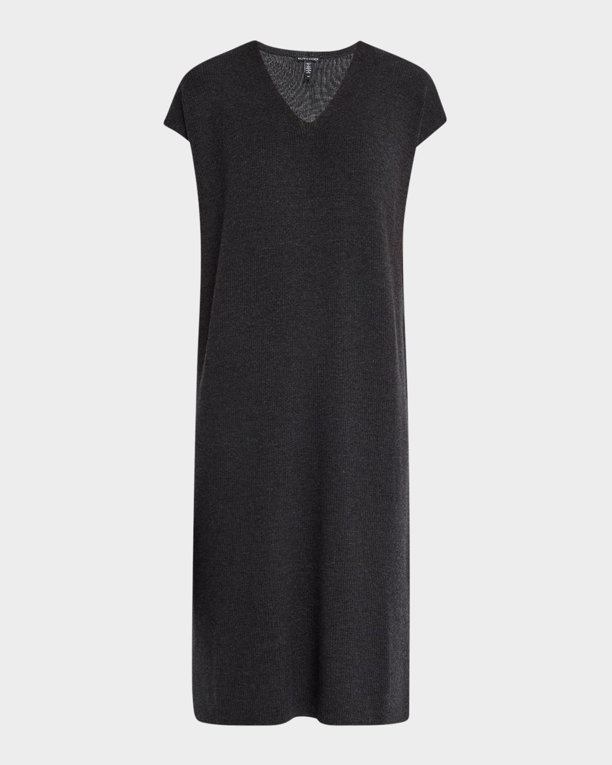 EILEEN FISHER RIBBED MERINO WOOL MIDI DRESS 