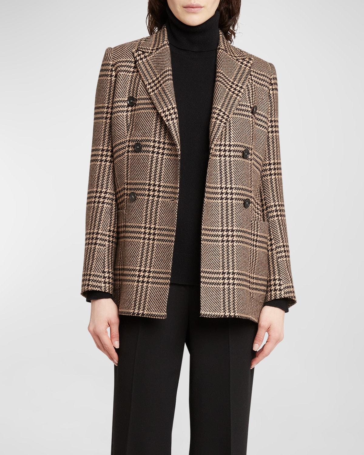 Shop Kiton Prince Of Wales Double-breasted Cashmere Blazer In Beige
