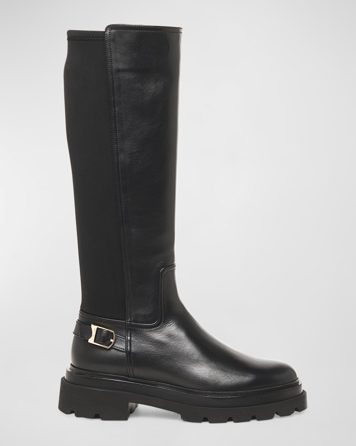 Shop Santoni Leather Stretch Buckle Knee Boots In Black