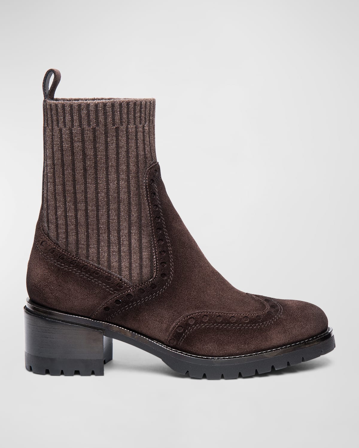 Shop Santoni Ferret Brogue Suede Knit Booties In Brown