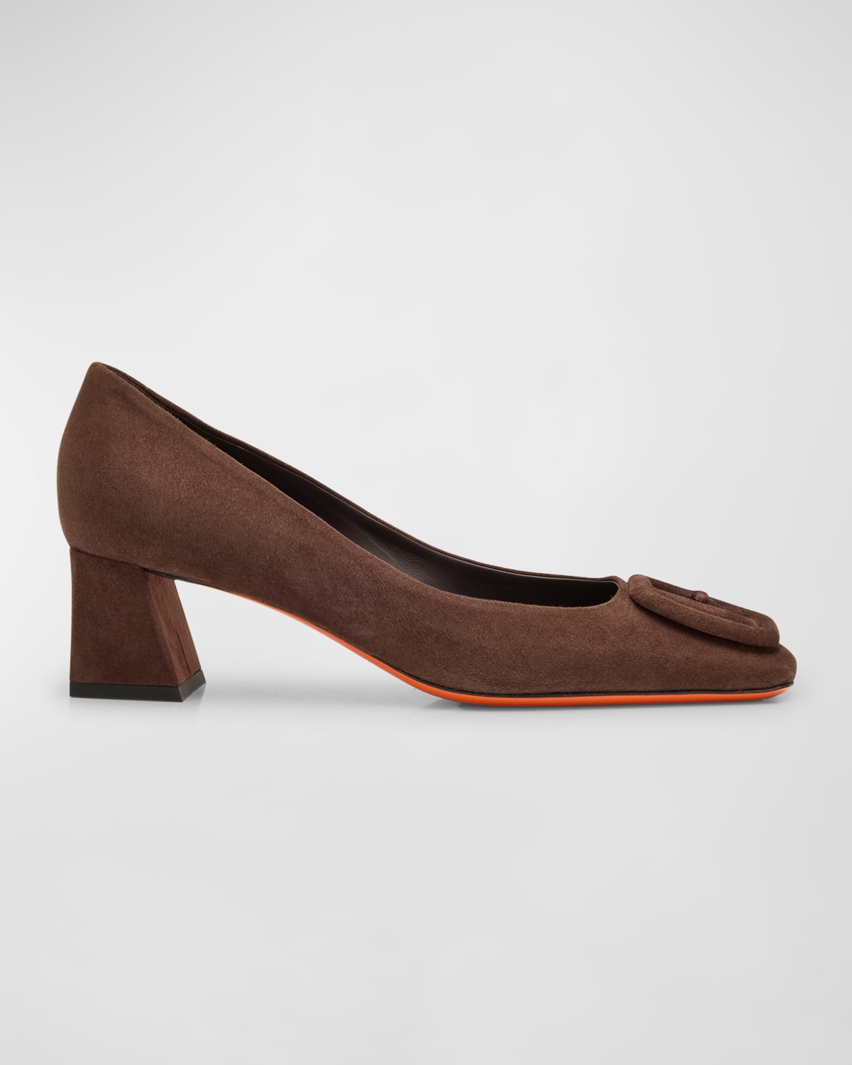 Suede Buckle Block-Heel Pumps