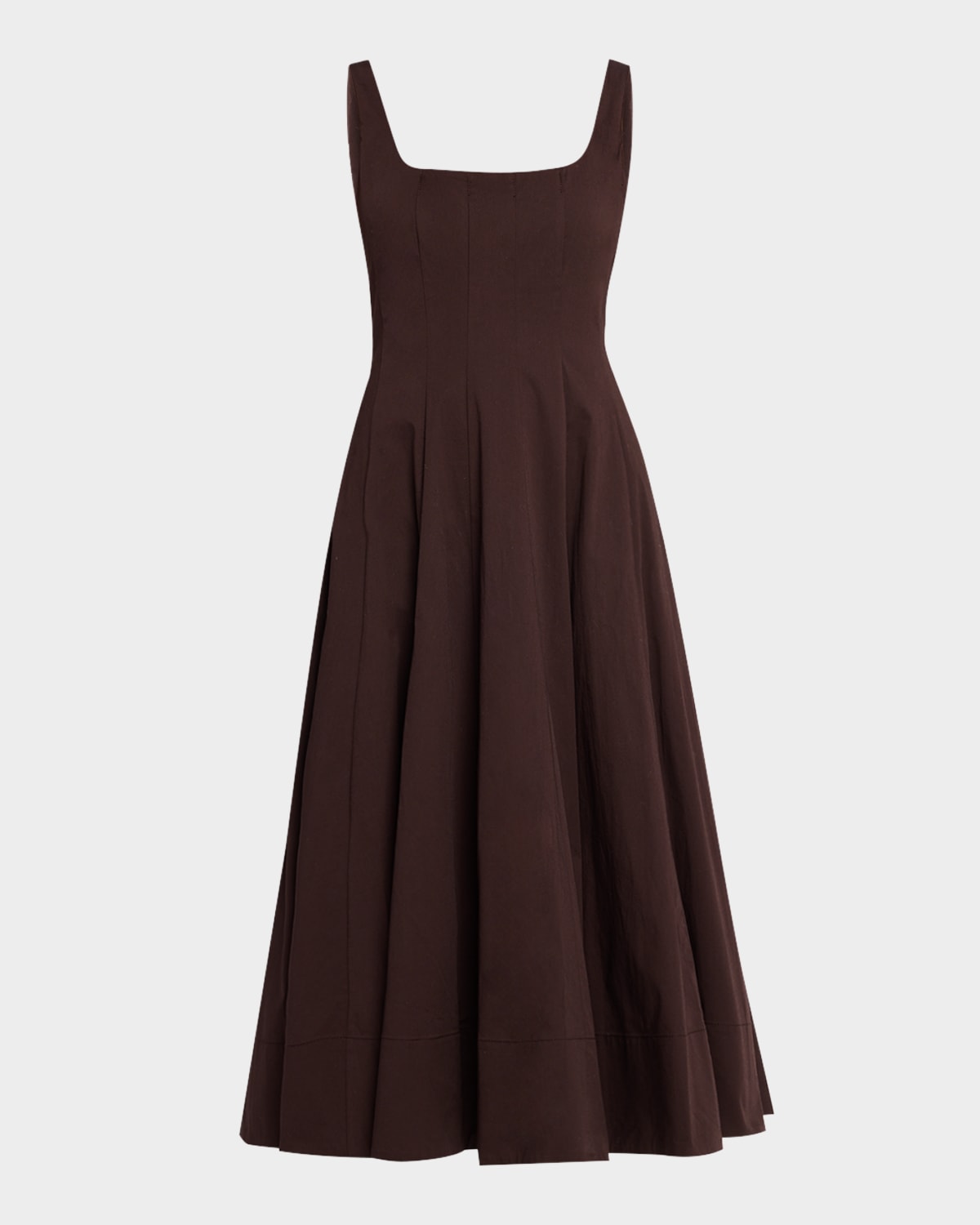 Staud Wells Short-sleeve Poplin Midi Dress In Earth