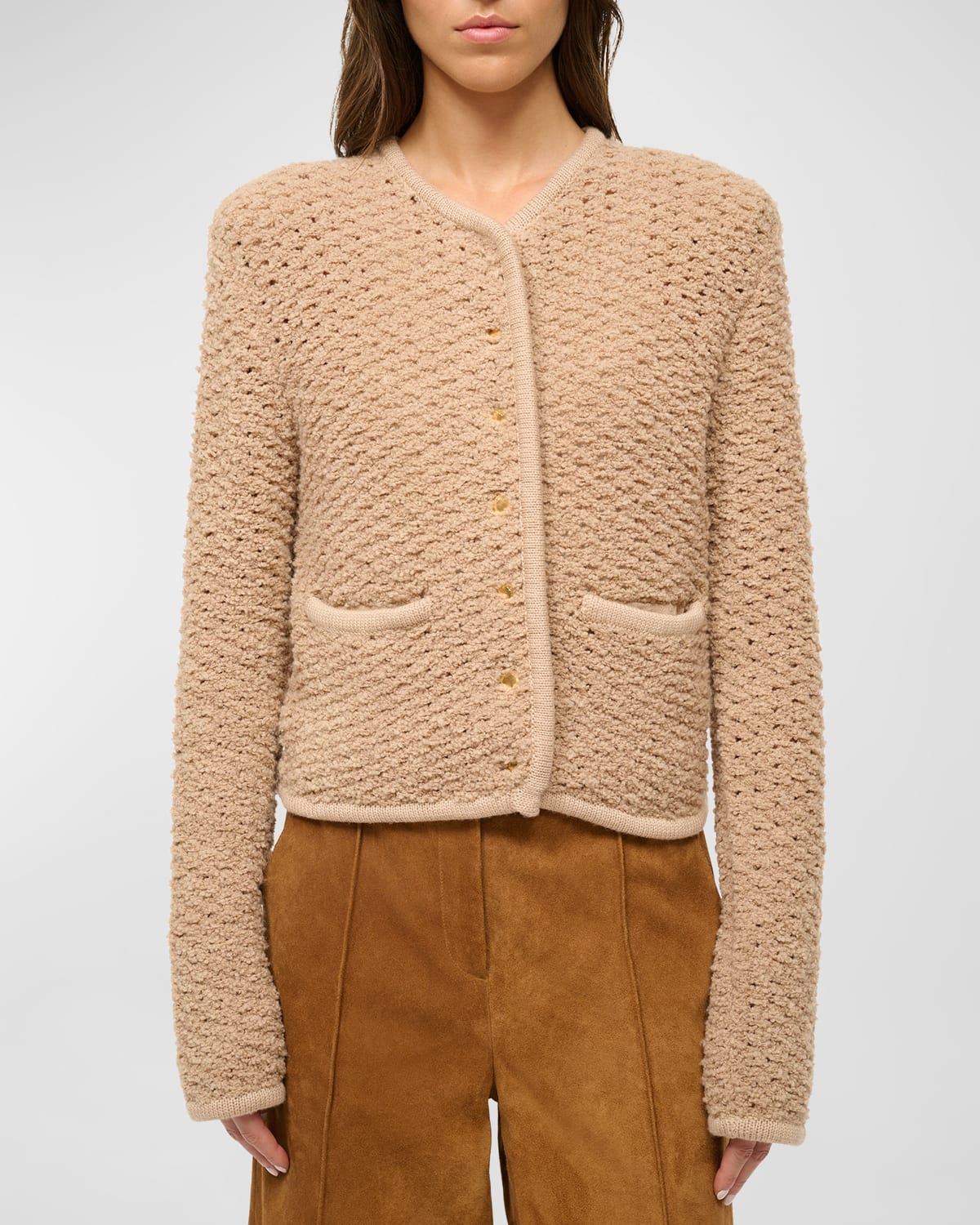 Staud Lisson Cardigan Jacket In Camel In Camel