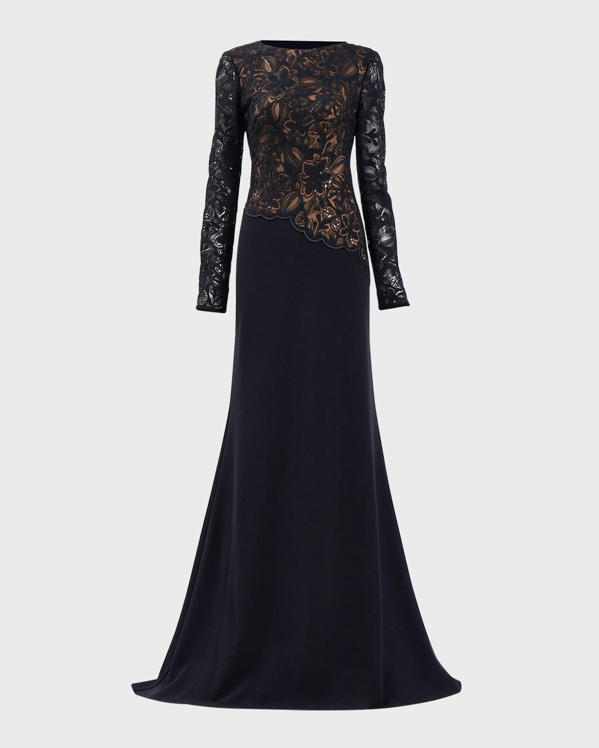 Tadashi Shoji A-line Crepe And Sequin Lace Gown In Black