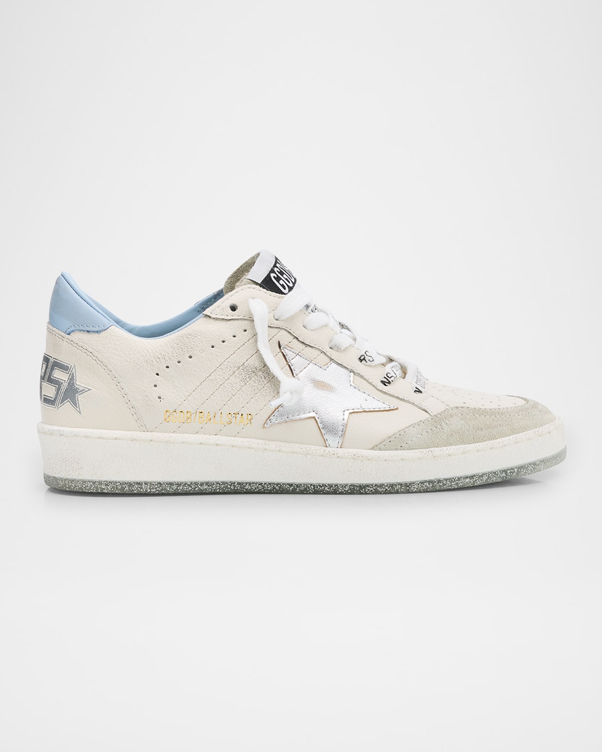 Golden Goose Ballstar Leather Sneaker In Whiteblue Fogsilver