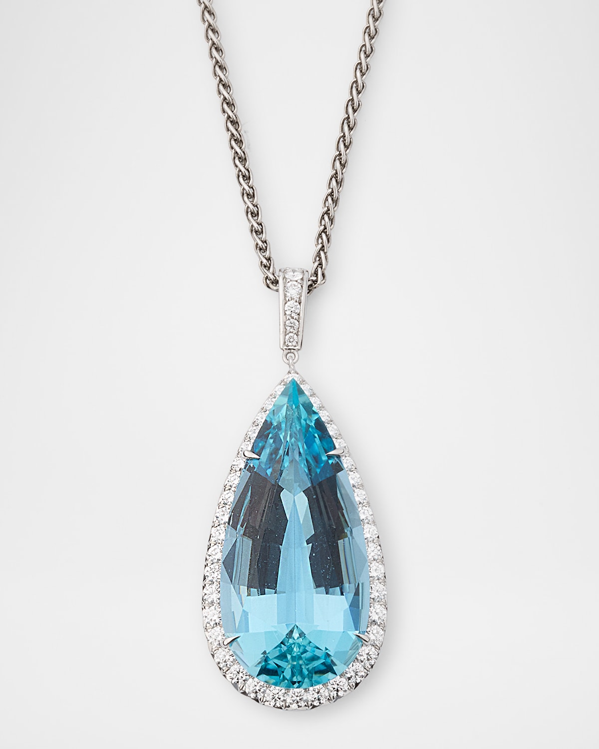 Platinum Diamond and Aquamarine Pendant Necklace