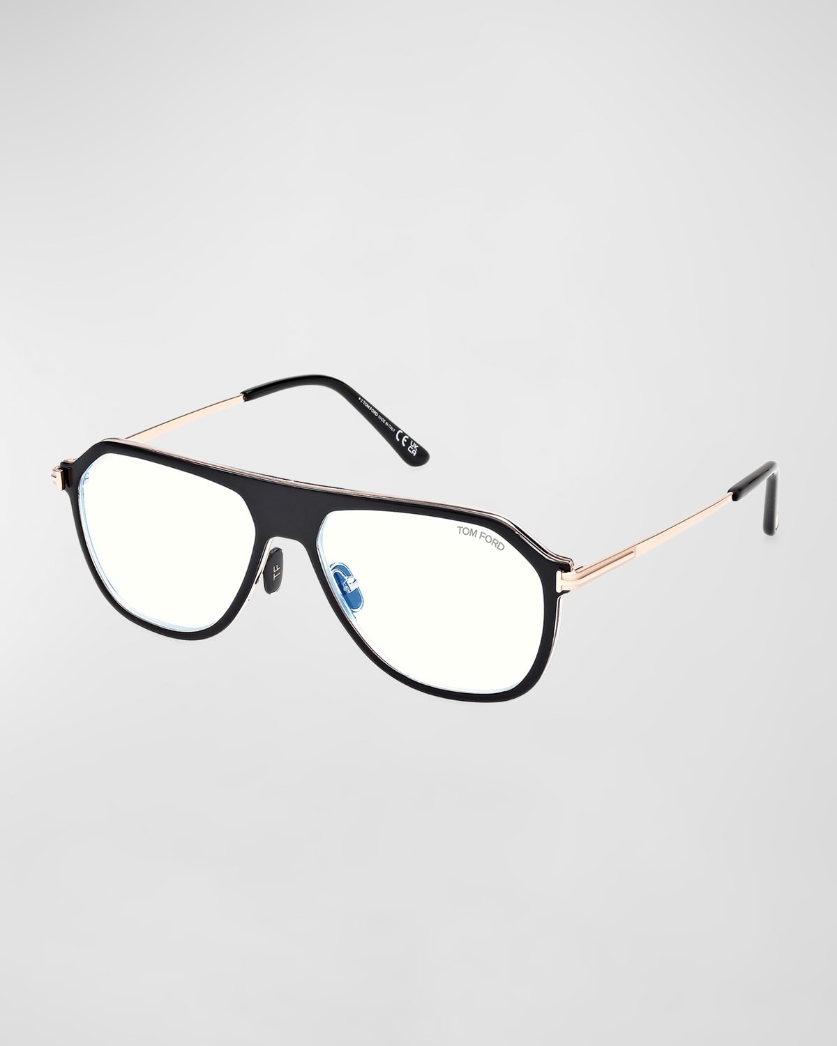 Tom Ford Blue Blocking Mixed-media Aviator Sunglasses In Shiny Black Blue Block Lenses
