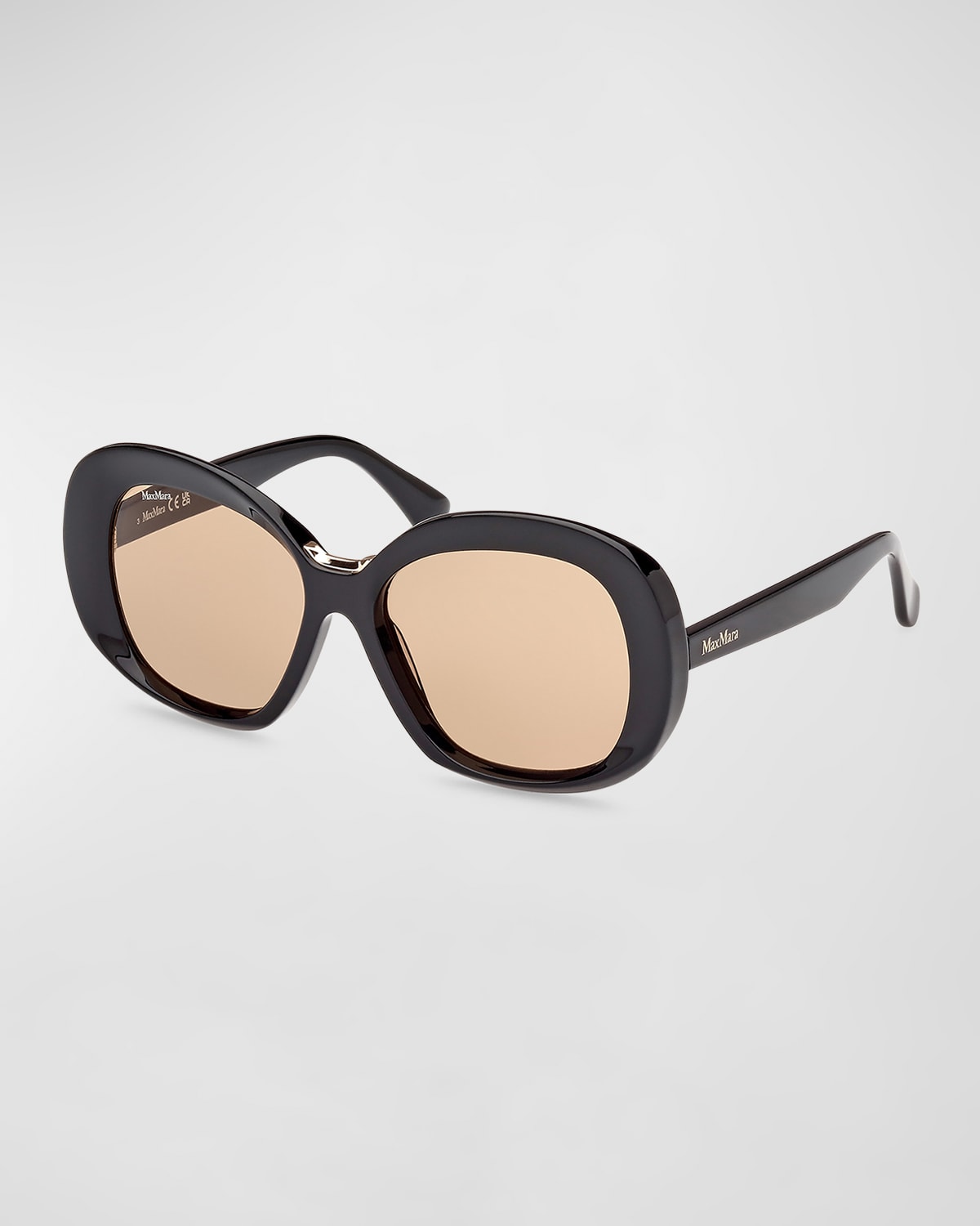 Shop Max Mara Edna Beveled Acetate Butterfly Sunglasses In Black Brown