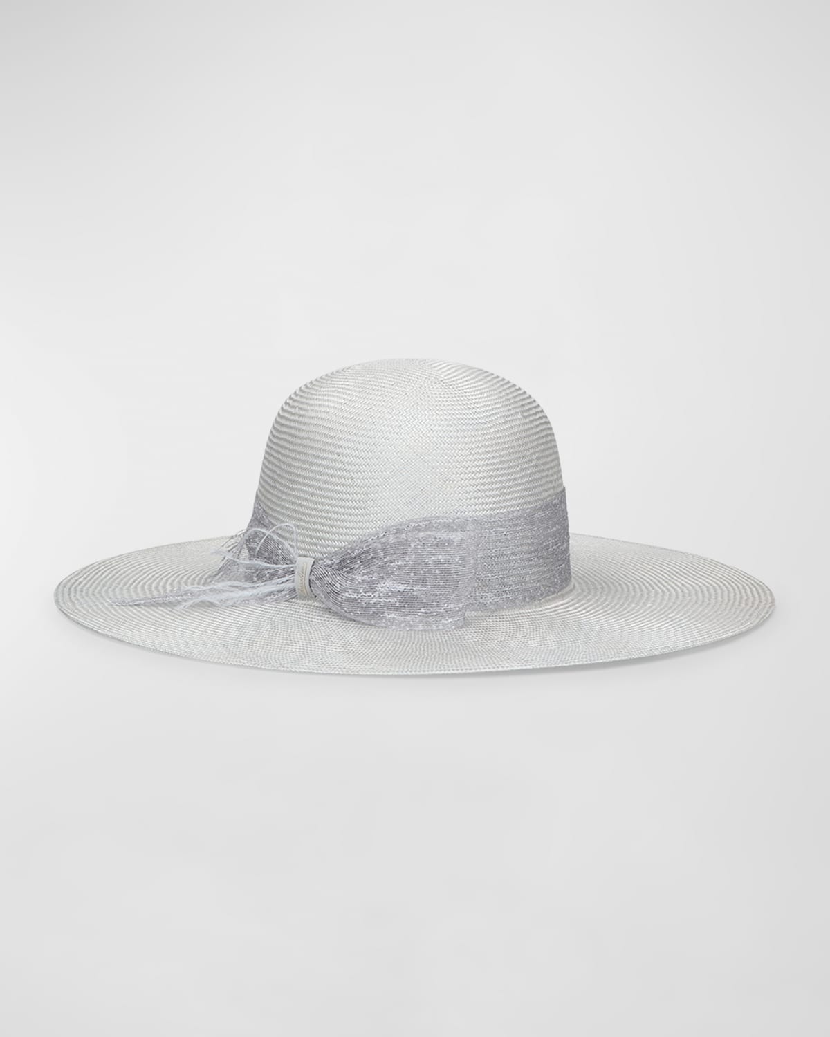 Straw Large Brim Hat With Ostrich Feathers