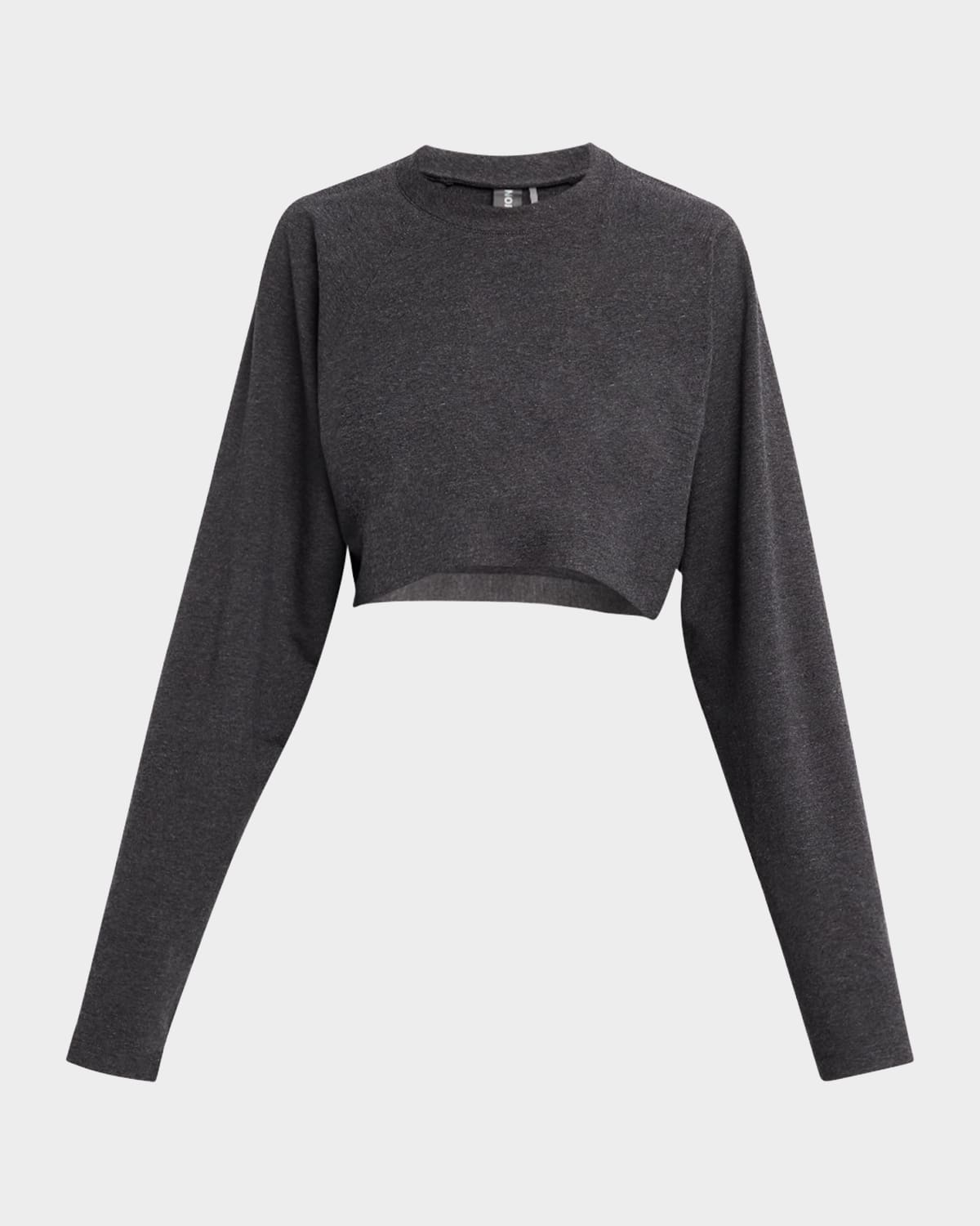 Shop Norma Kamali Oversized Raglan-sleeve Cropped Top In Dark Heather Grey