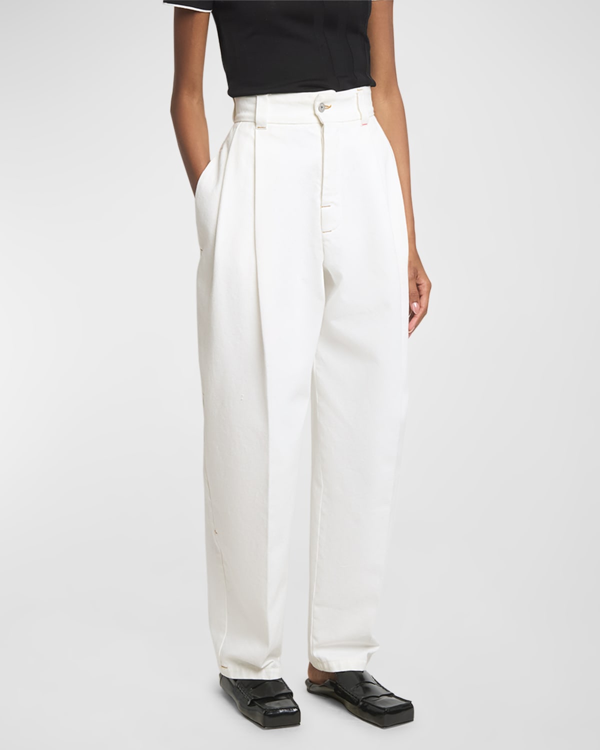 Le De-Nimes Curzio Pleated Straight-Leg Pants