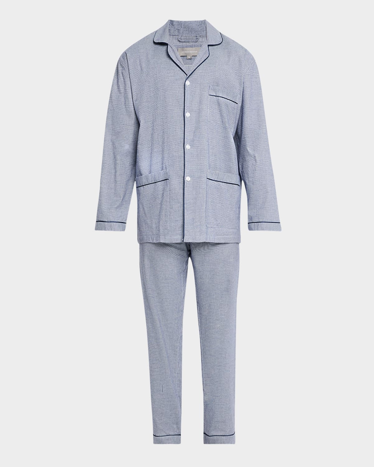 Men's Cotton Micro-Check Long Pajama Set