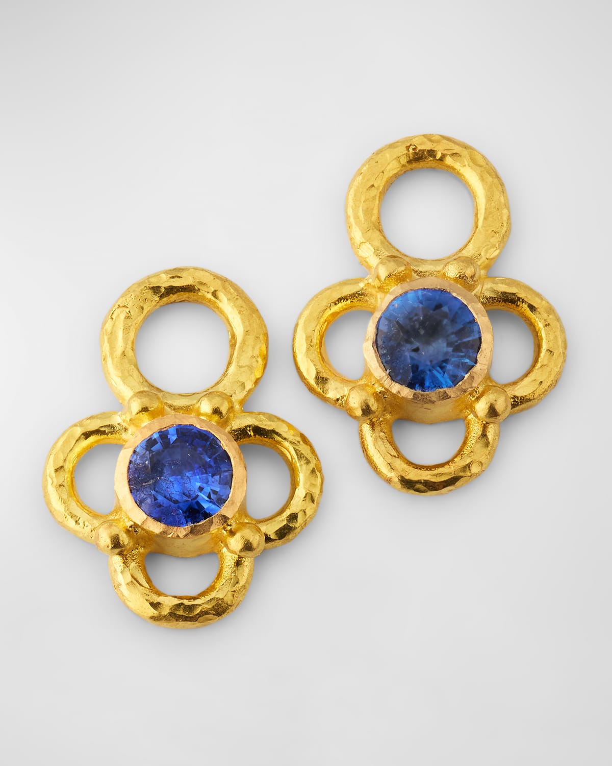 19K Yellow Gold Round Blue Sapphire Earring Pendants