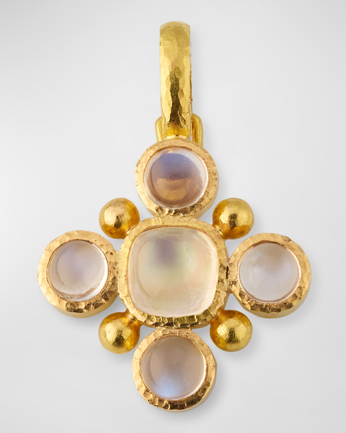 19K Yellow Gold Cushion Moonstone Pendant with Faceted Stones and Gold Dots
