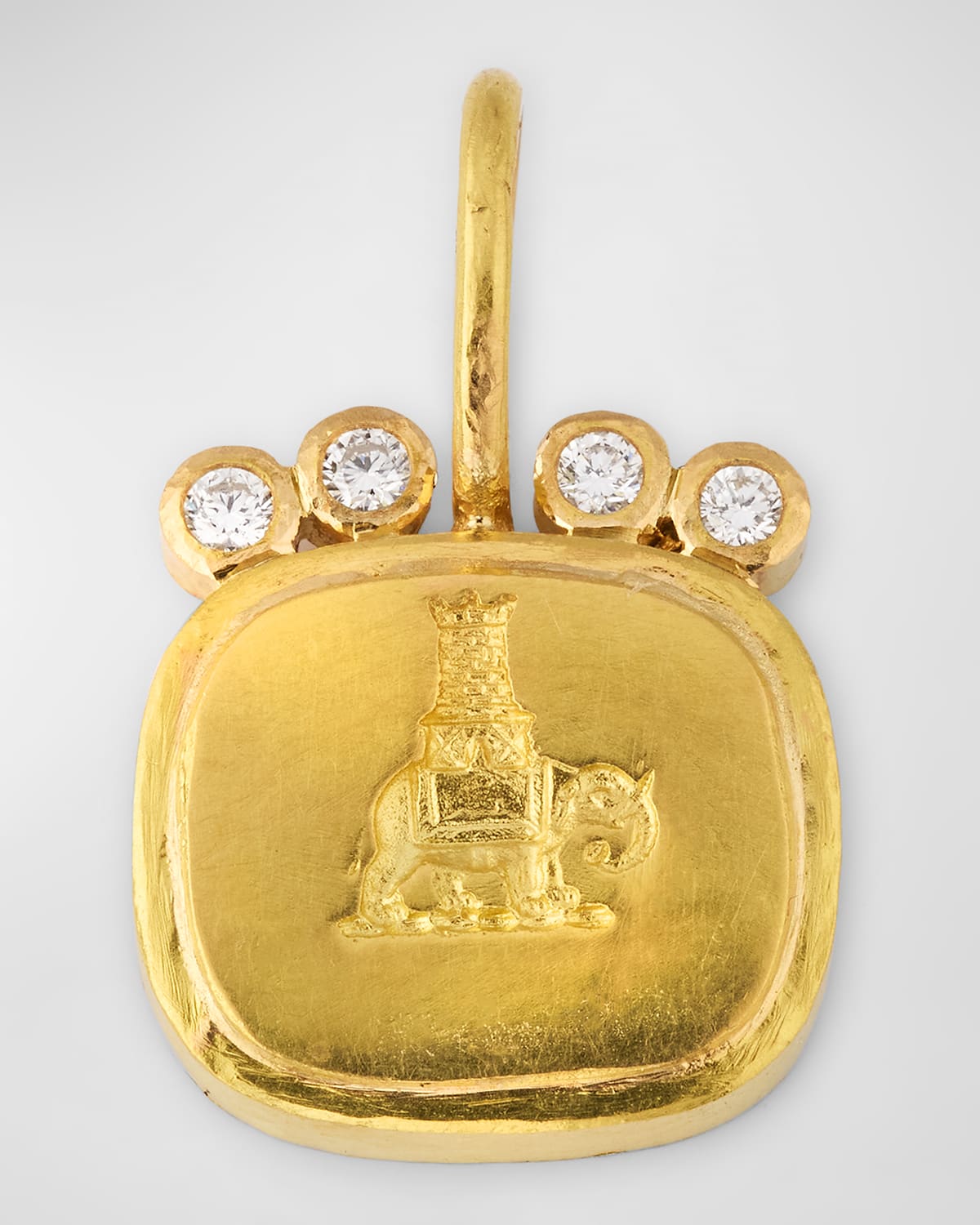 19K Yellow Gold Elephant Castle Pendant with 2mm Diamonds