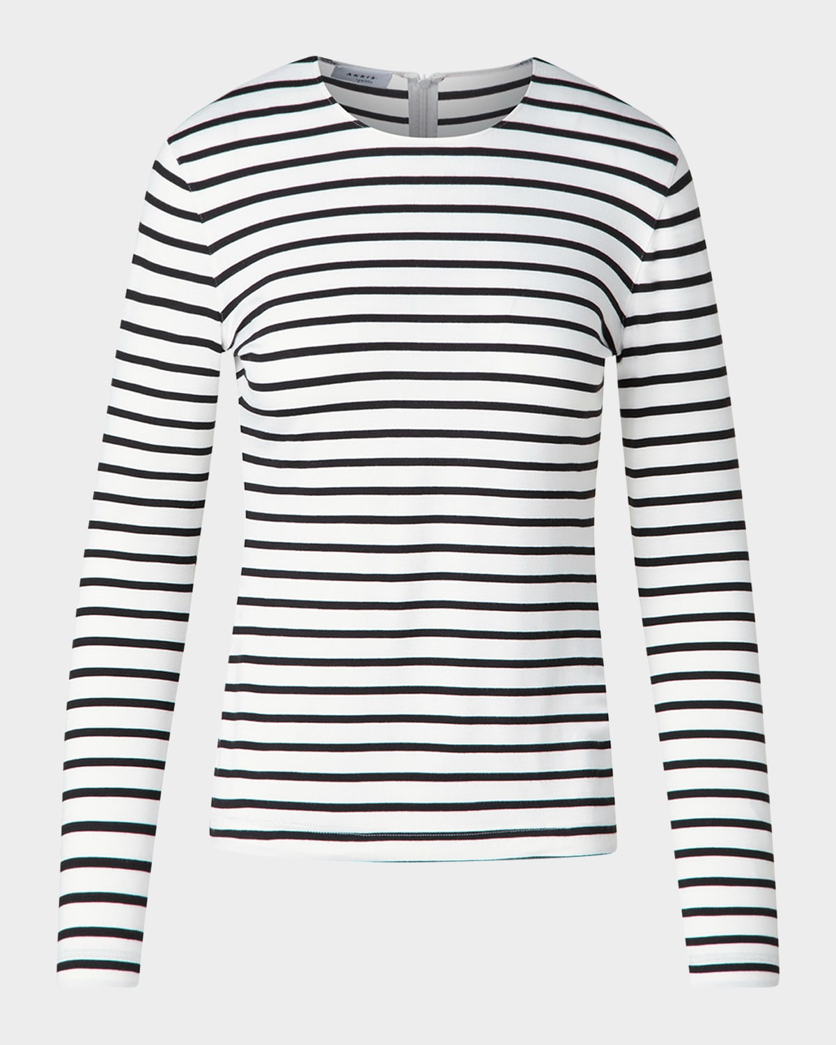Akris Punto Sailor Striped Long-sleeve Viscose Jersey Top In Cream-black